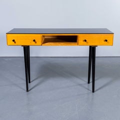 1950's Small Birch Glass Top Dressing Table - Czech Production