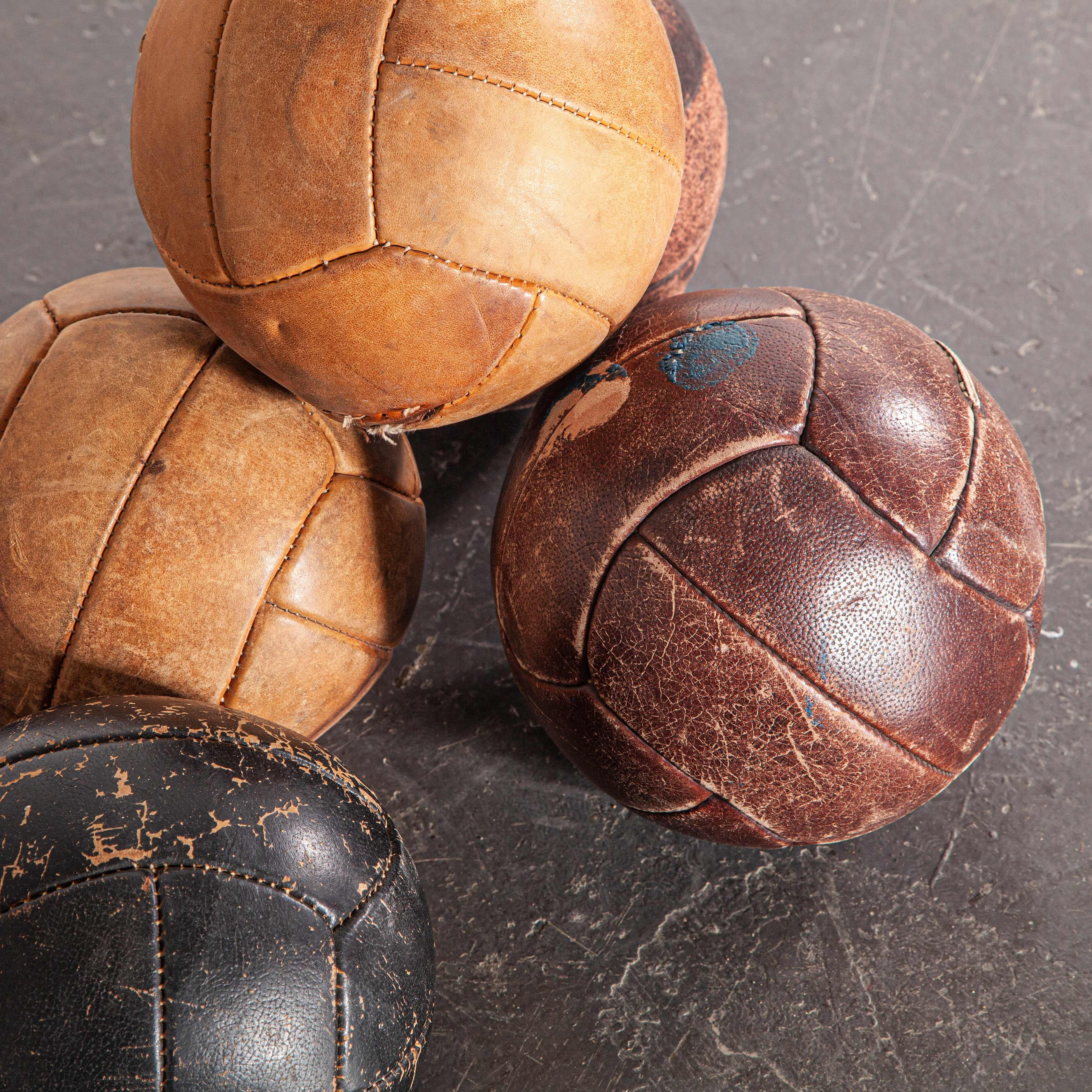 1950s Small Czech Leather Medicine Balls, Decorative - Various Qty Available In Good Condition For Sale In Hook, Hampshire