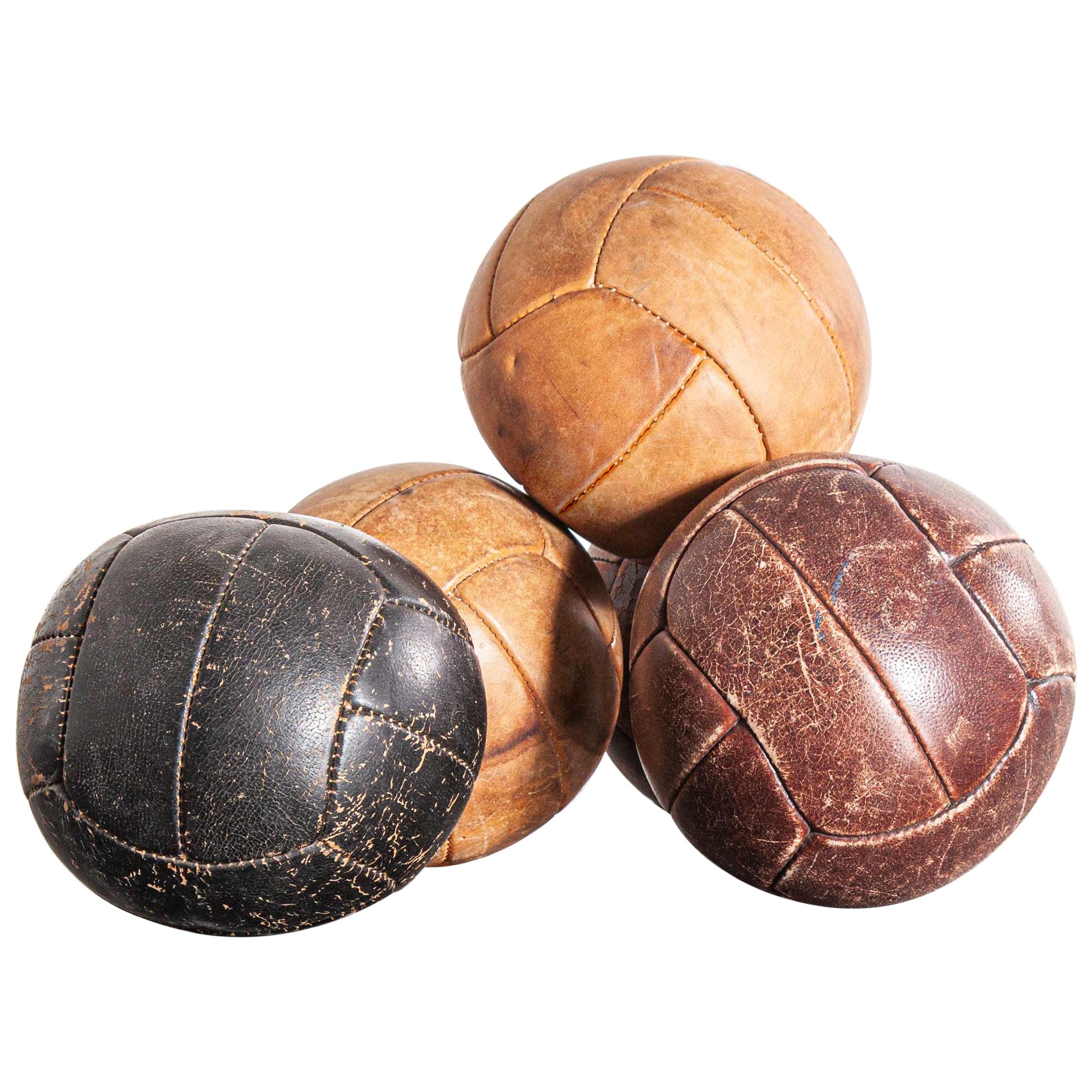 1950s Small Czech Leather Medicine Balls, Decorative - Various Qty Available For Sale
