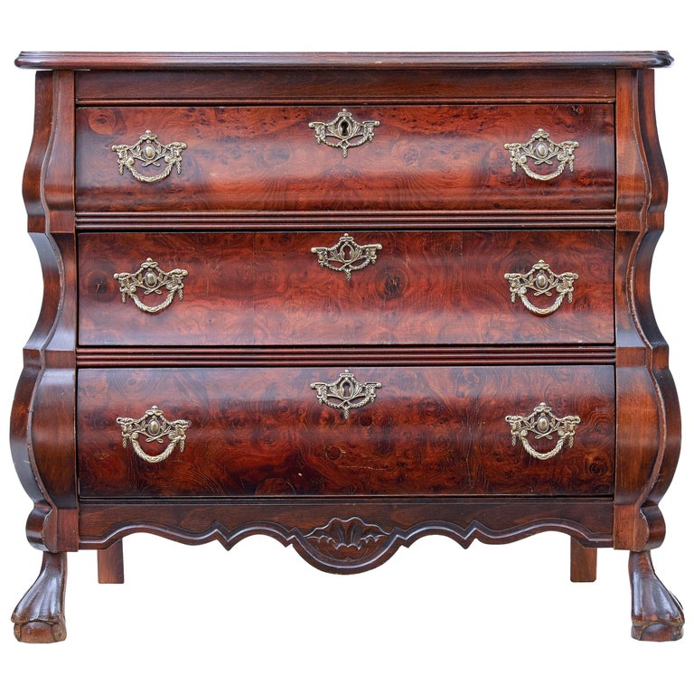 1950s Small Mulberry Bombe Shaped Commode Chest of Drawers For Sale at