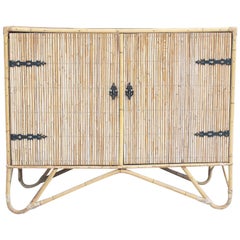 1950s Small Rattan Sideboard Cabinet in the French Riviera Style