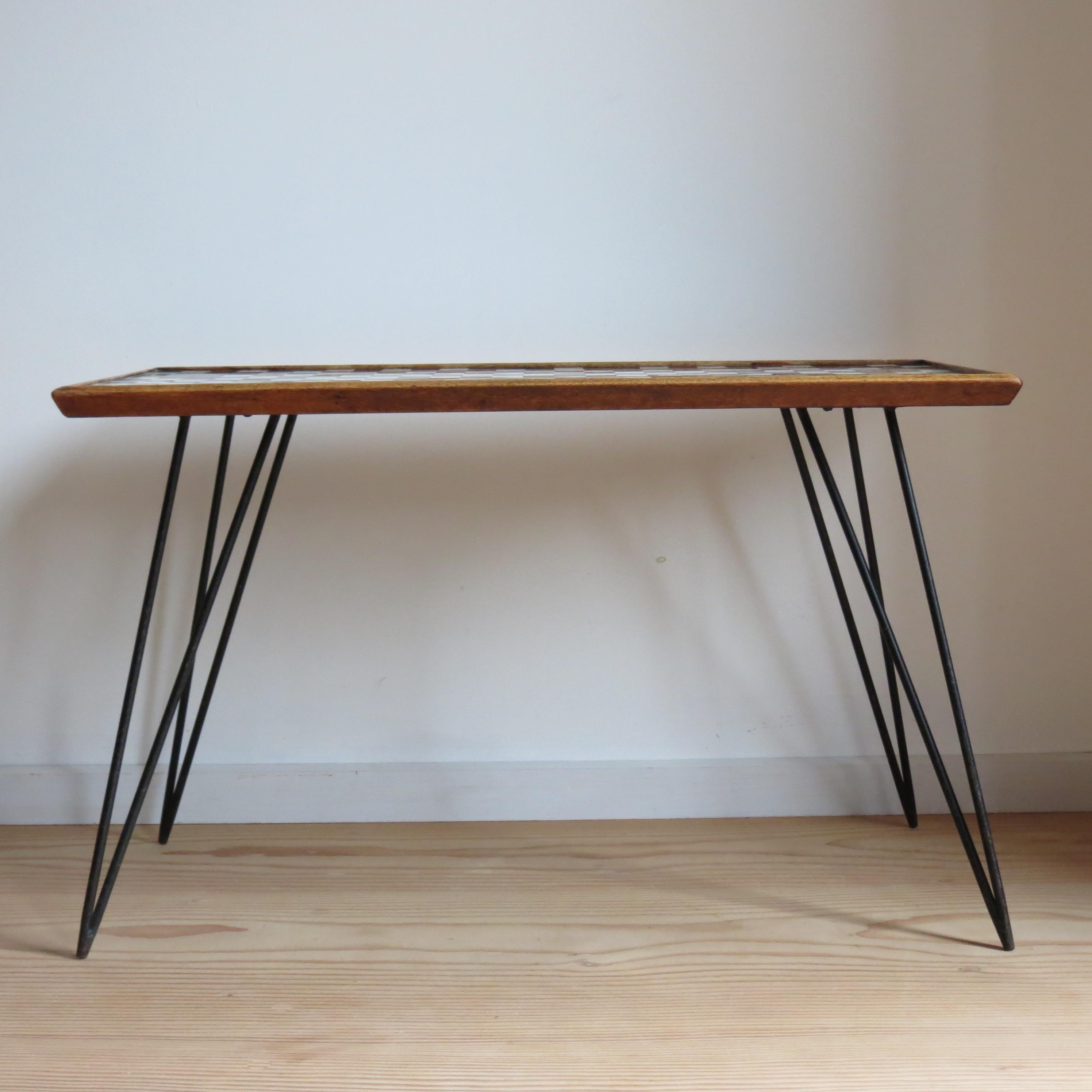 Mid-Century Modern 1950s small table Mosaic top and metal Hairpin Legs