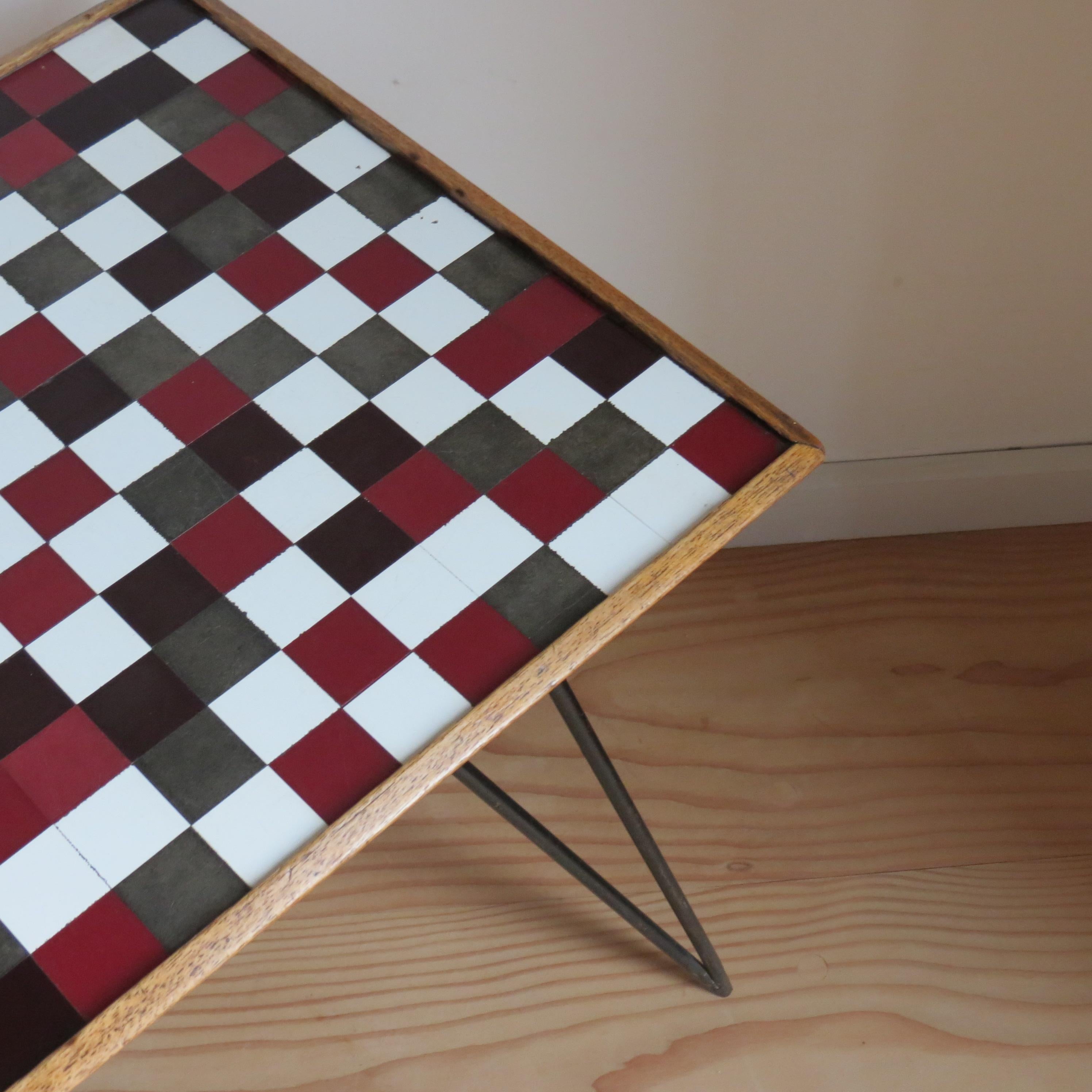 Hand-Crafted 1950s small table Mosaic top and metal Hairpin Legs