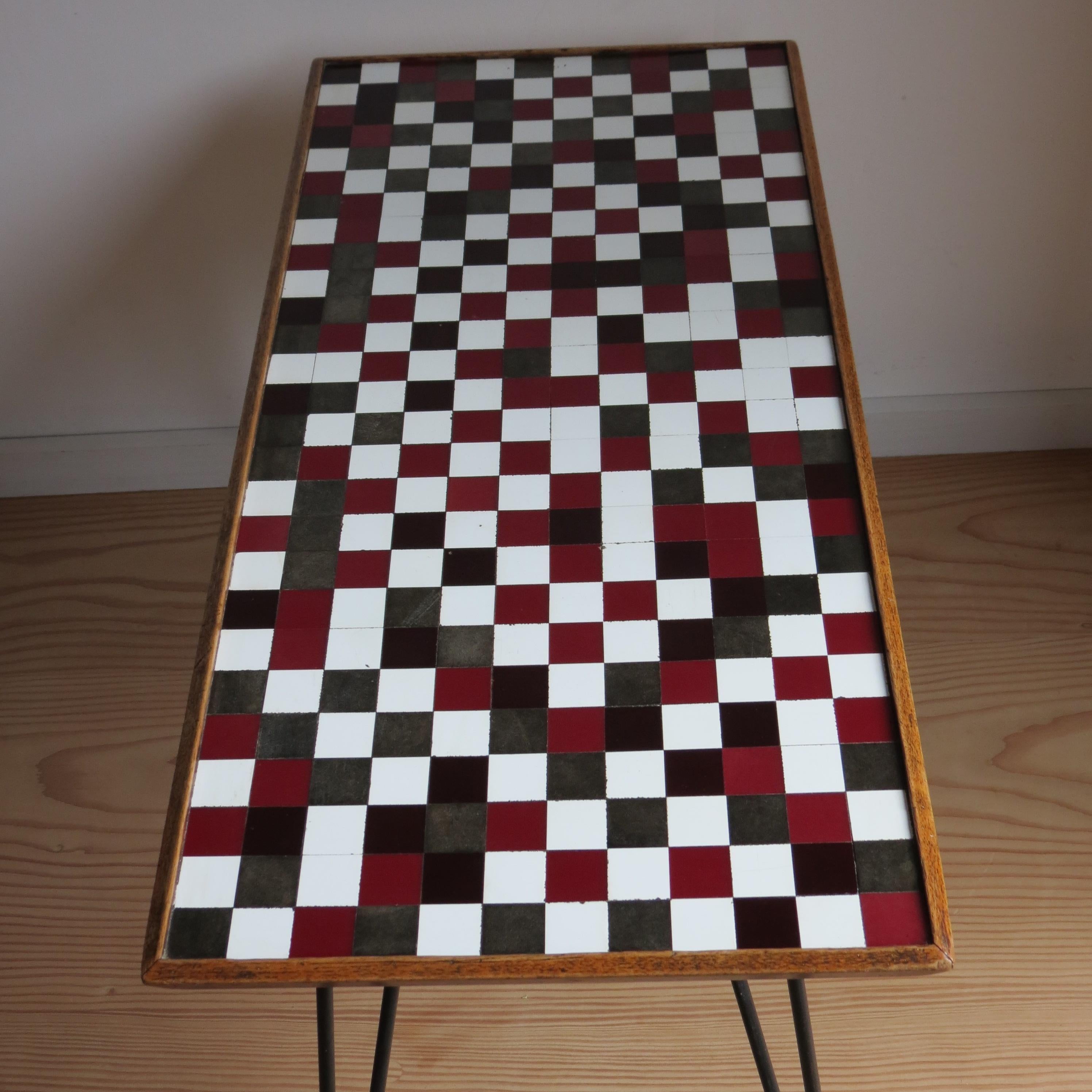 20th Century 1950s small table Mosaic top and metal Hairpin Legs