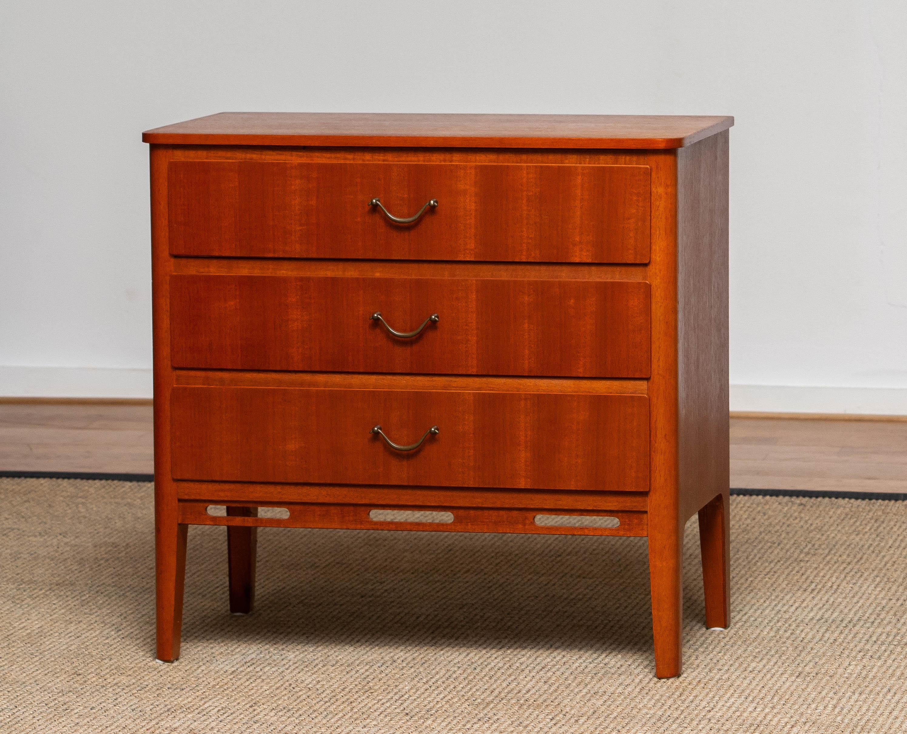 Mid-Century Modern 1950's Small Teak Three Drawers Dresser / Cabinet / Telephone Table SMI Marked