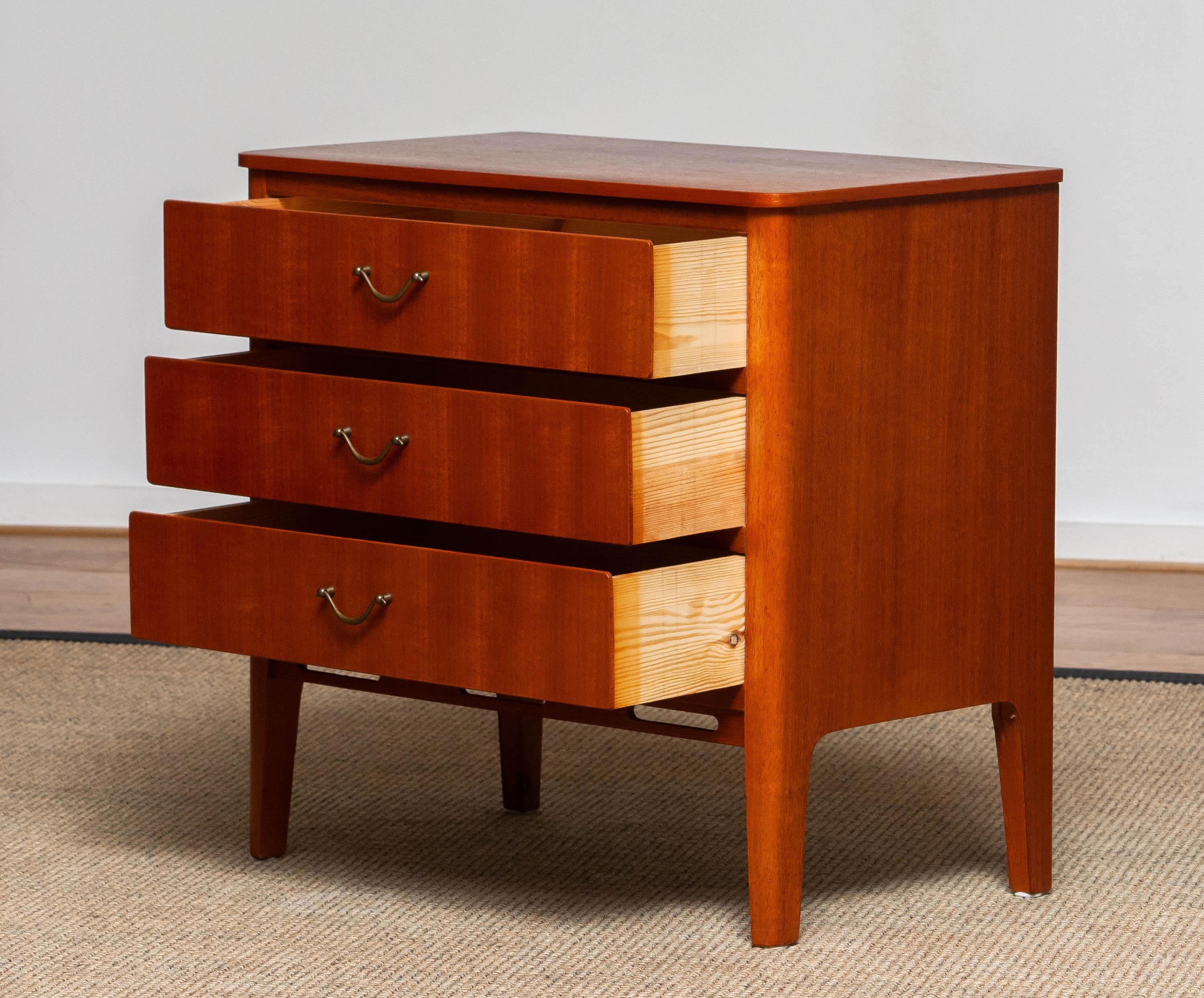 Swedish 1950's Small Teak Three Drawers Dresser / Cabinet / Telephone Table SMI Marked