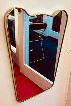 1950s Small Unusual Vintage Italian Brass Framed Wall Mirror Gio Ponti Style