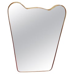 1950s Small Unusual Vintage Italian Brass Framed Wall Mirror Gio Ponti Style