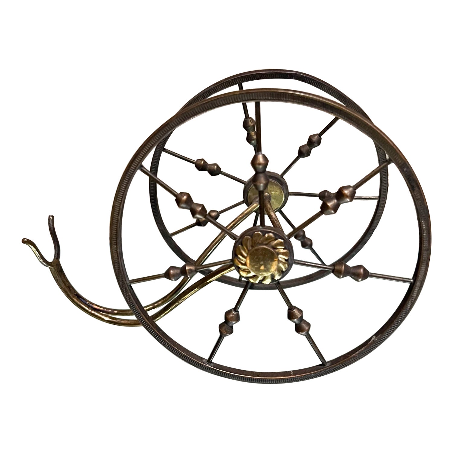 1950s Small Wine Bottle Holder Brass Spoke Wheel made Italy