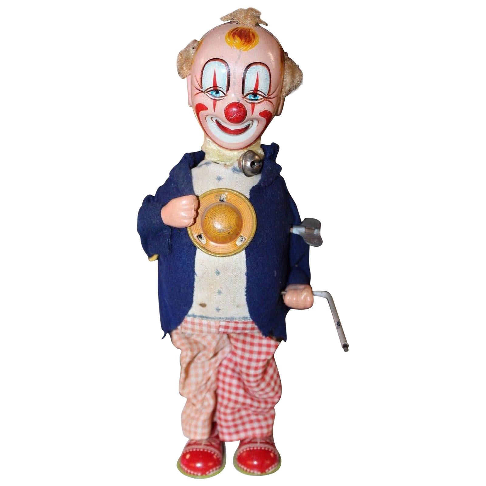 1950s Smiling Sam Carnival Man Clown Wind Up Japan Tin Toy For Sale