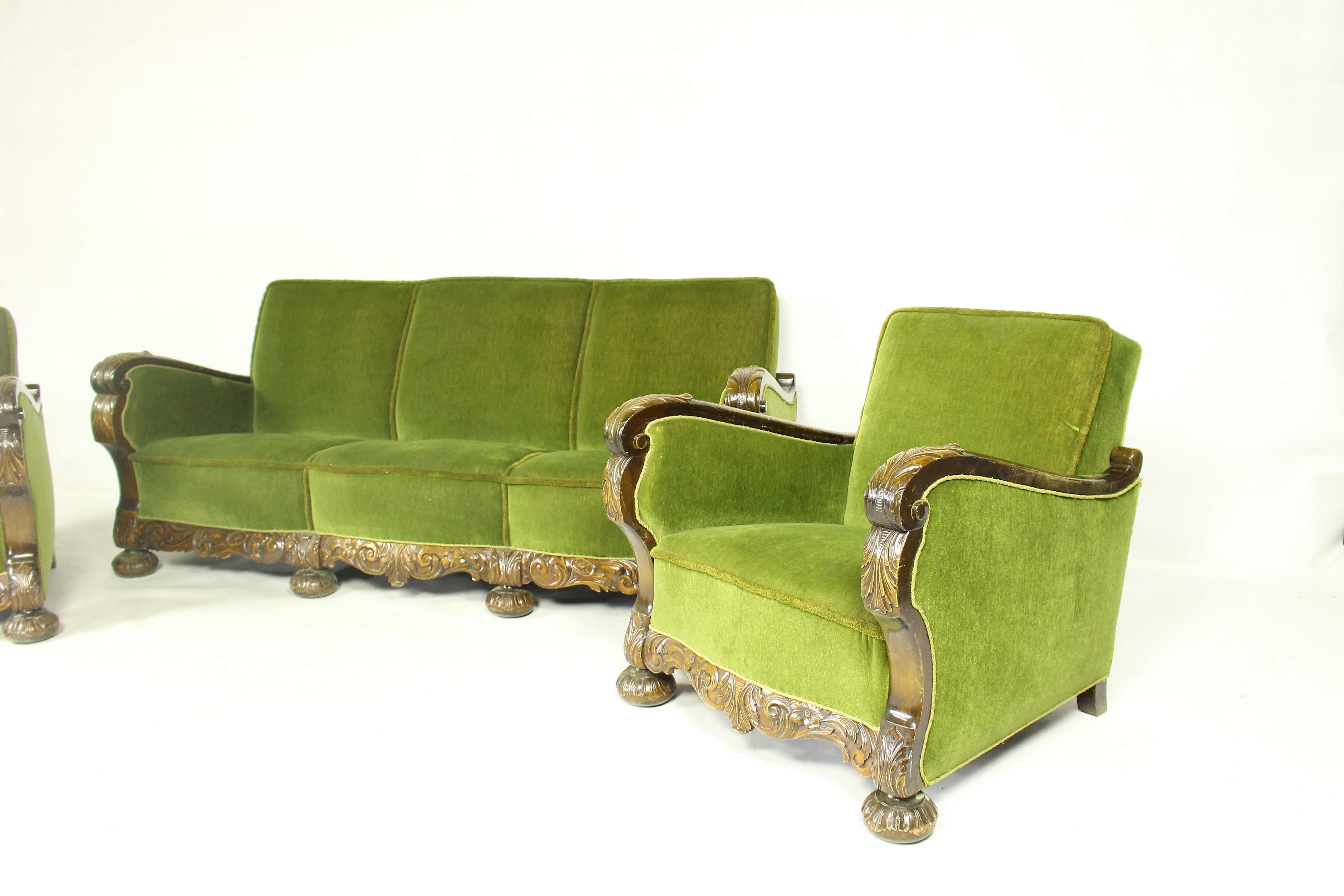 Sofa und Sessel im Art-déco-Stil aus den 1950er Jahren (Moderne der Mitte des Jahrhunderts) im Angebot