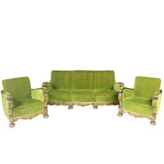 Vintage 1950s Sofa and Armchairs in Art Deco Style