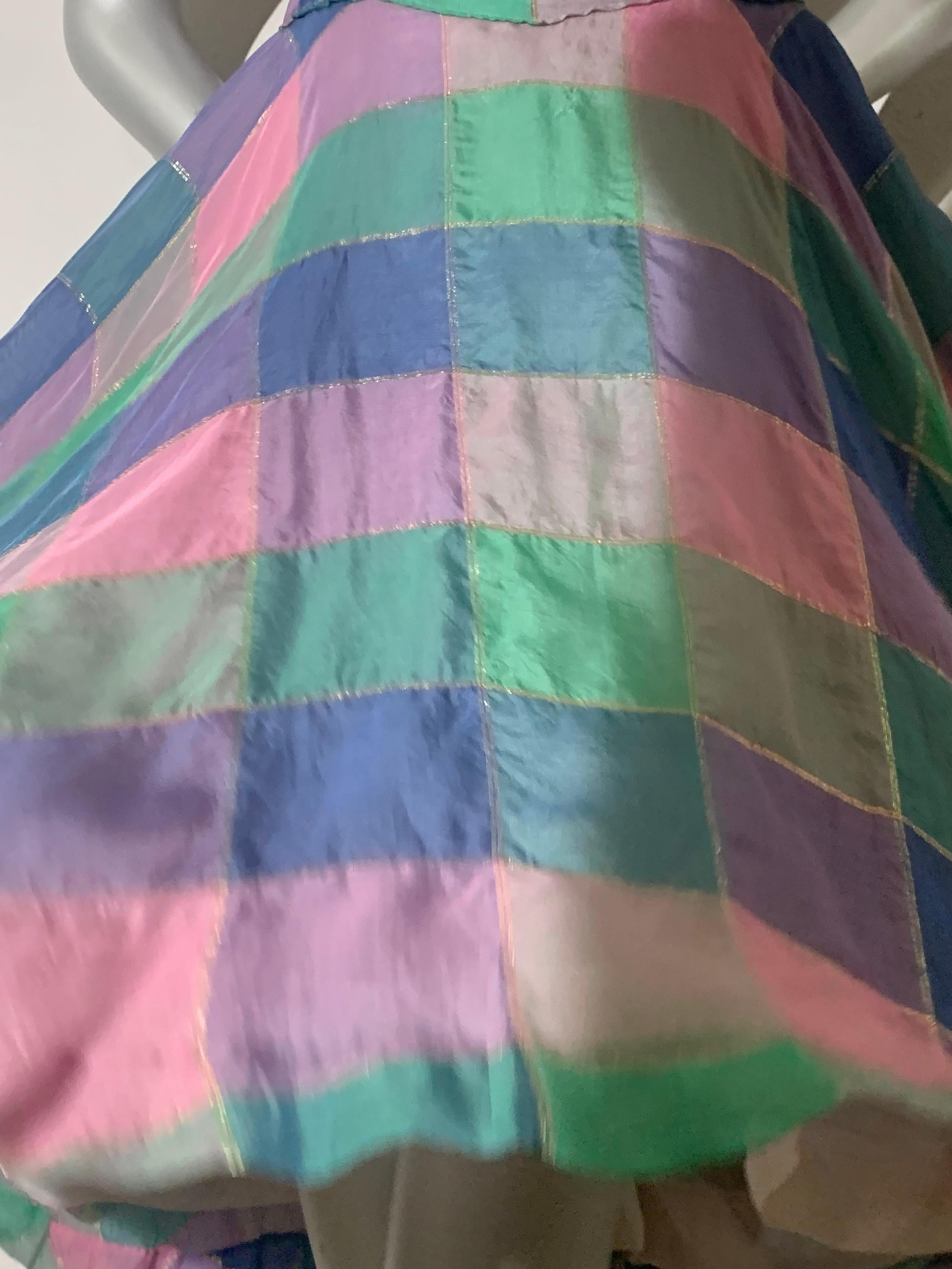 Gray 1950s Soft Flowing Plaid Silk Organza Dress in Pink Blue & Teal For Sale