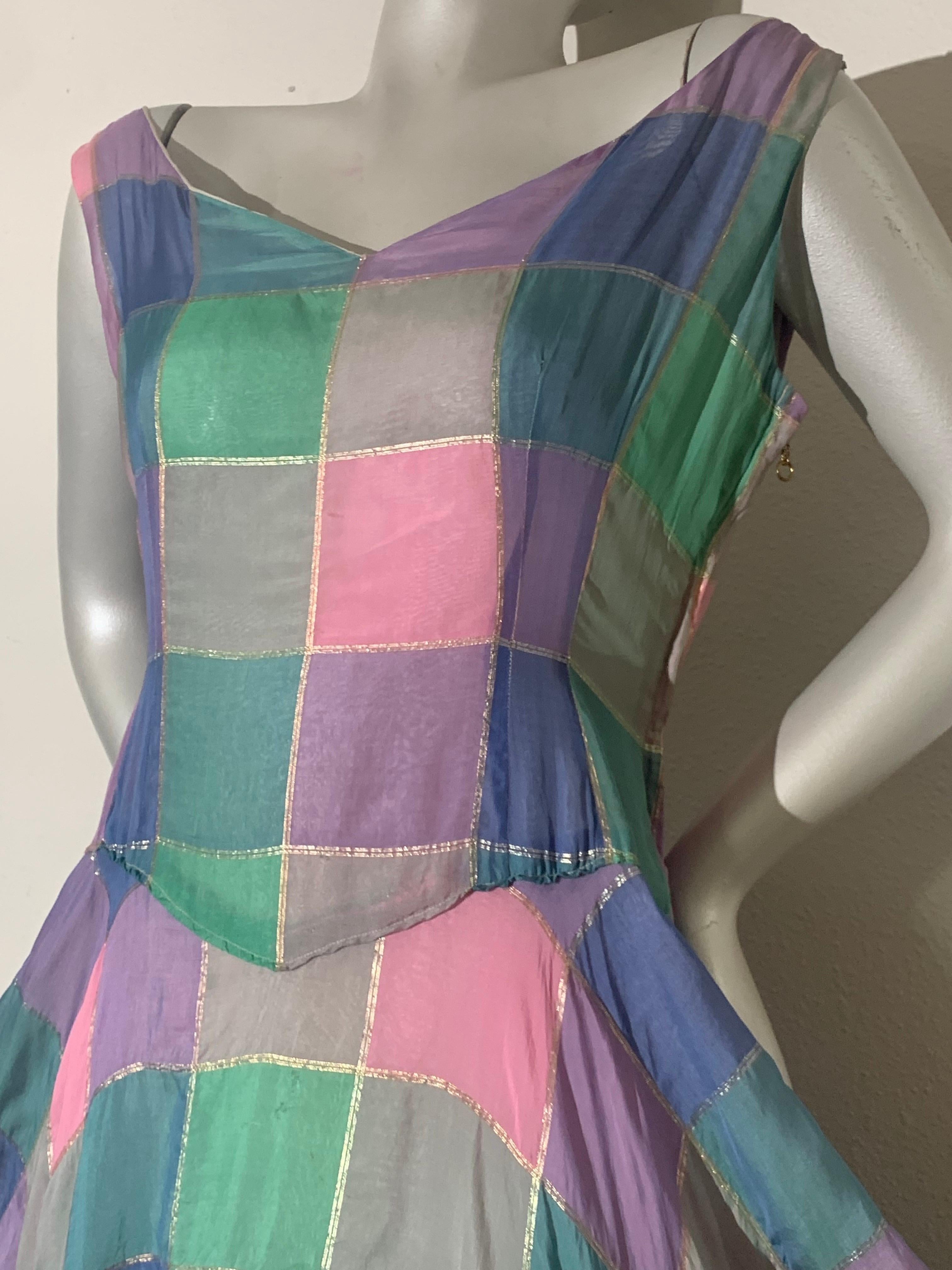 1950s Soft Flowing Plaid Silk Organza Dress in Pink Blue & Teal In Good Condition For Sale In Gresham, OR
