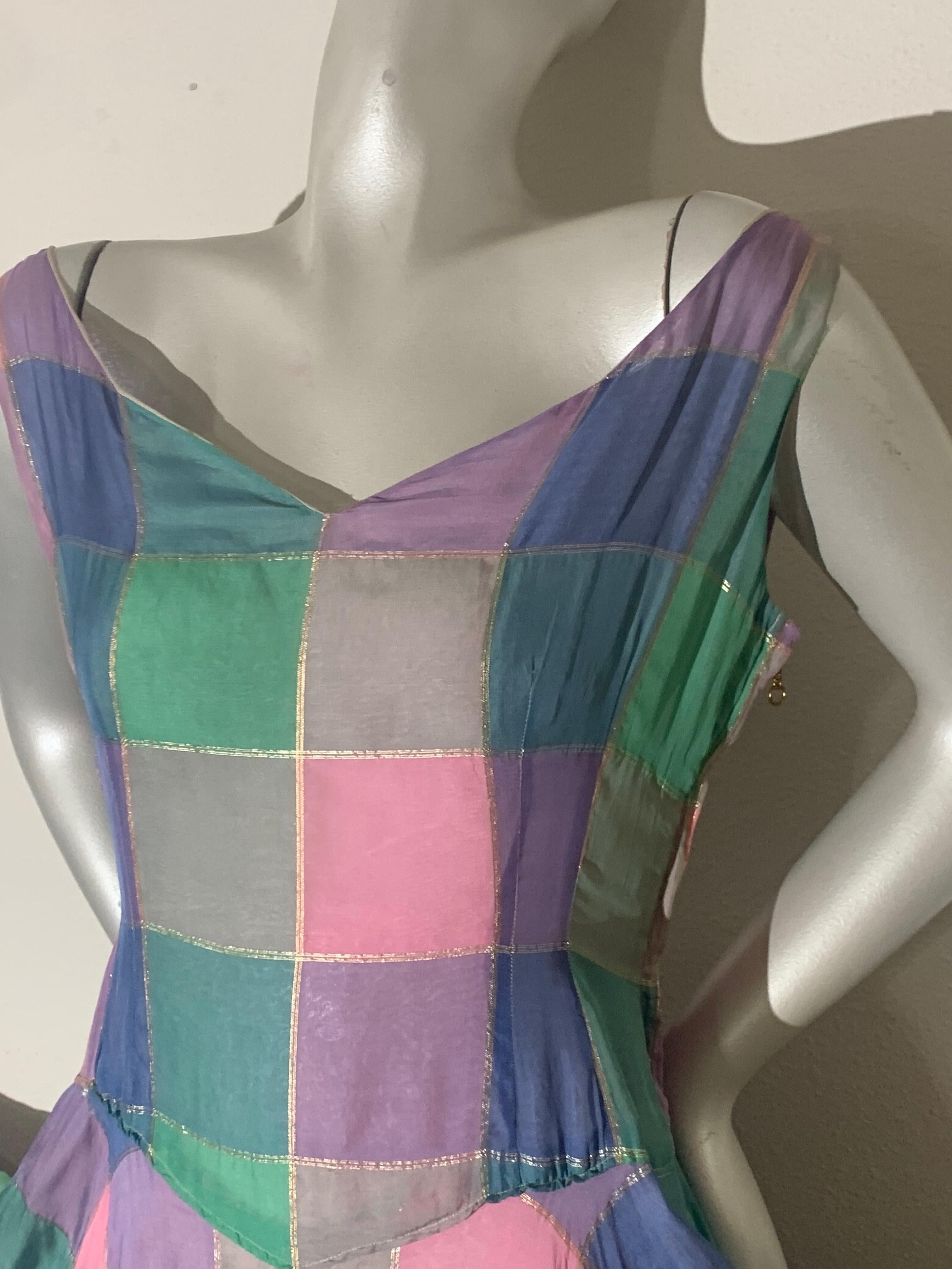 Women's 1950s Soft Flowing Plaid Silk Organza Dress in Pink Blue & Teal For Sale