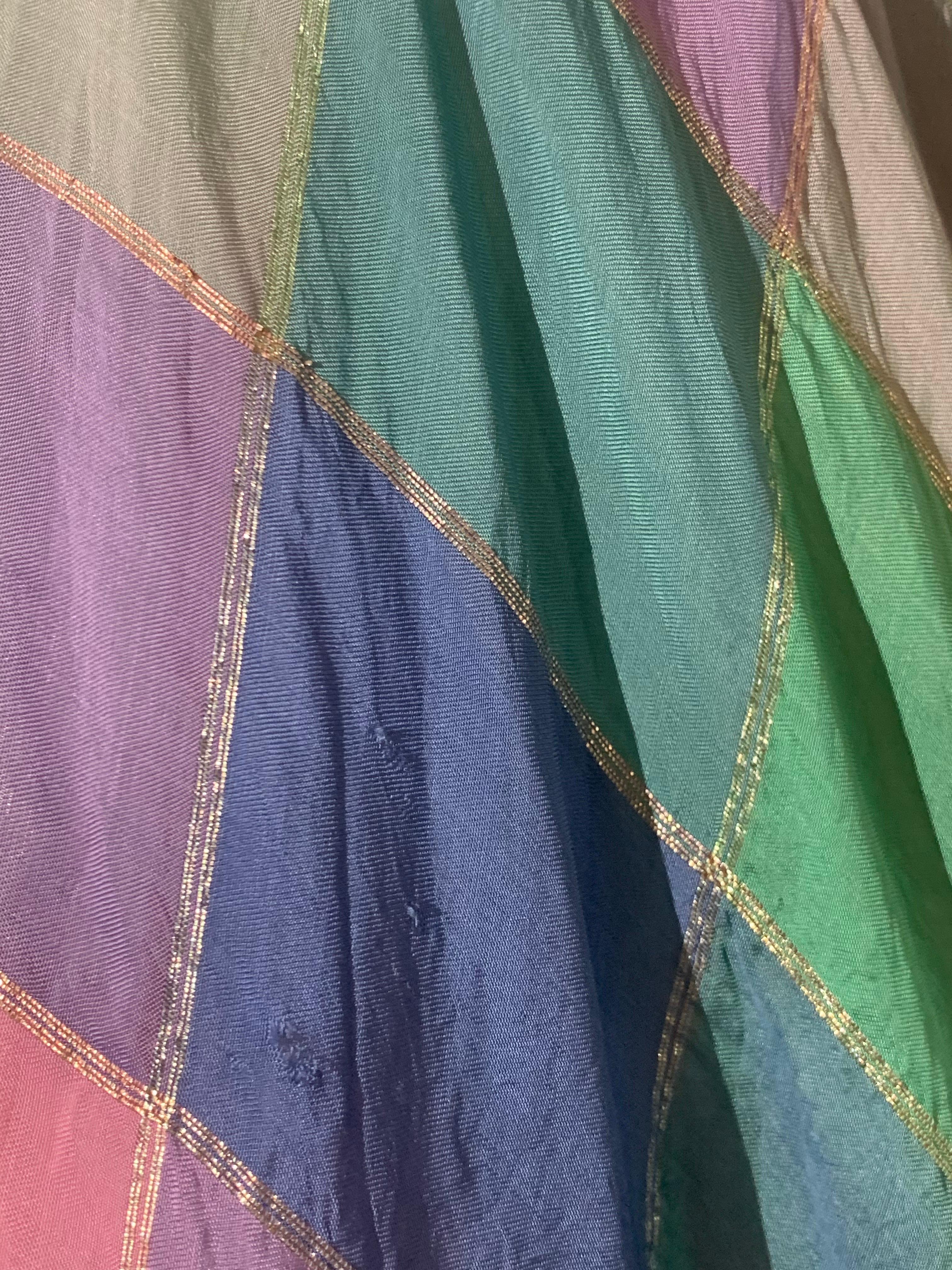 1950s Soft Flowing Plaid Silk Organza Dress in Pink Blue & Teal For Sale 1