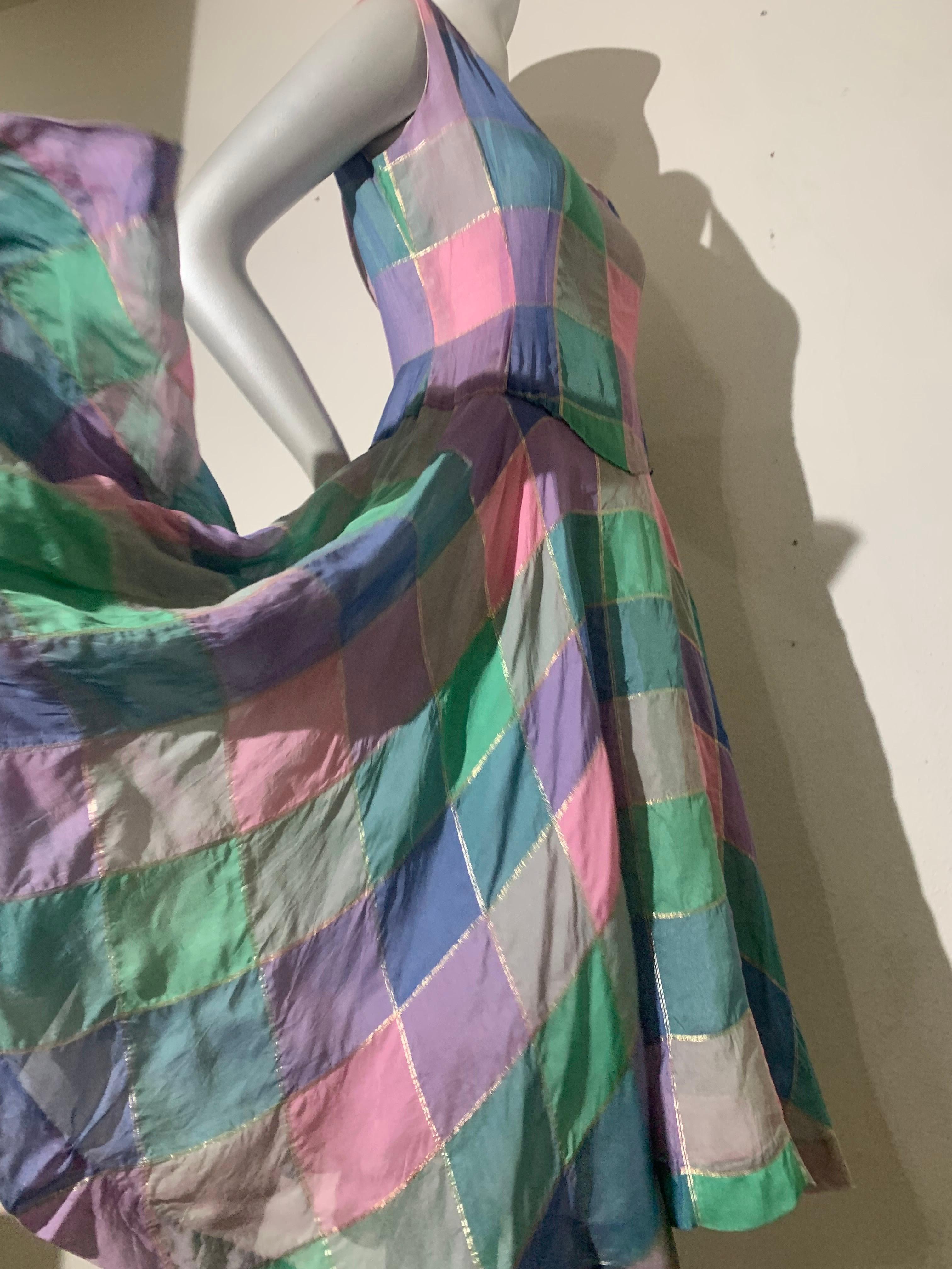 1950s Soft Flowing Plaid Silk Organza Dress in Pink Blue & Teal For Sale 2