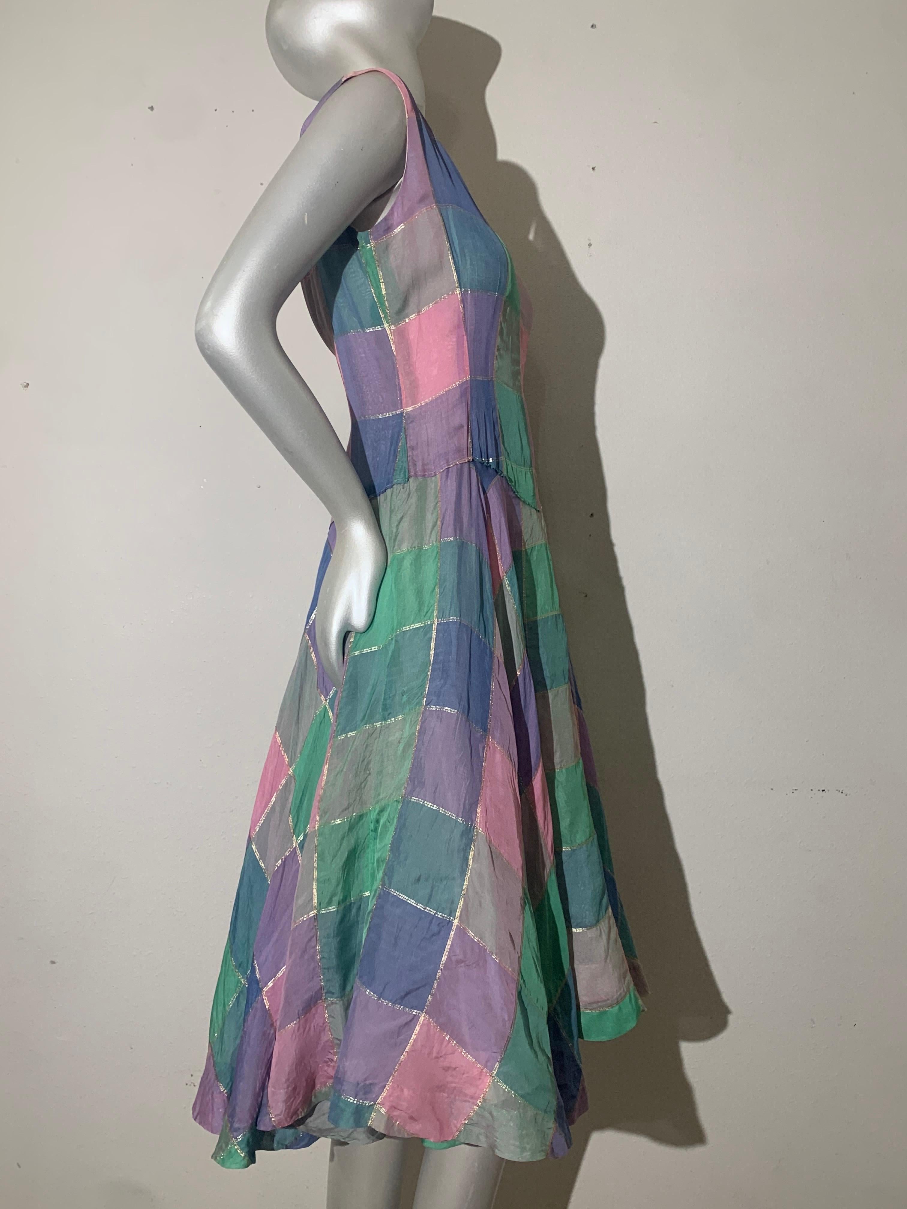 1950s Soft Flowing Plaid Silk Organza Dress in Pink Blue & Teal For Sale 3