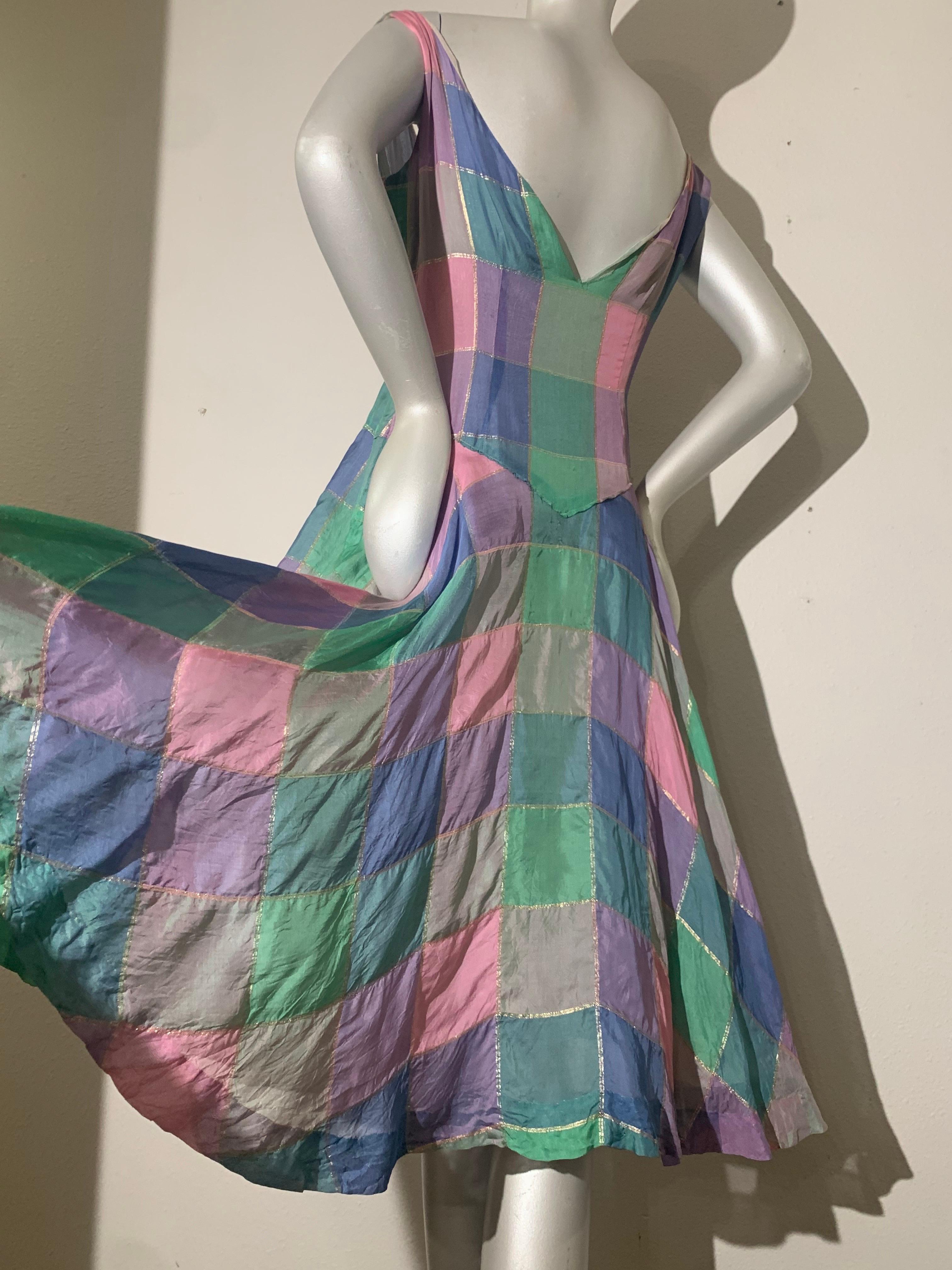 1950s Soft Flowing Plaid Silk Organza Dress in Pink Blue & Teal For Sale 4
