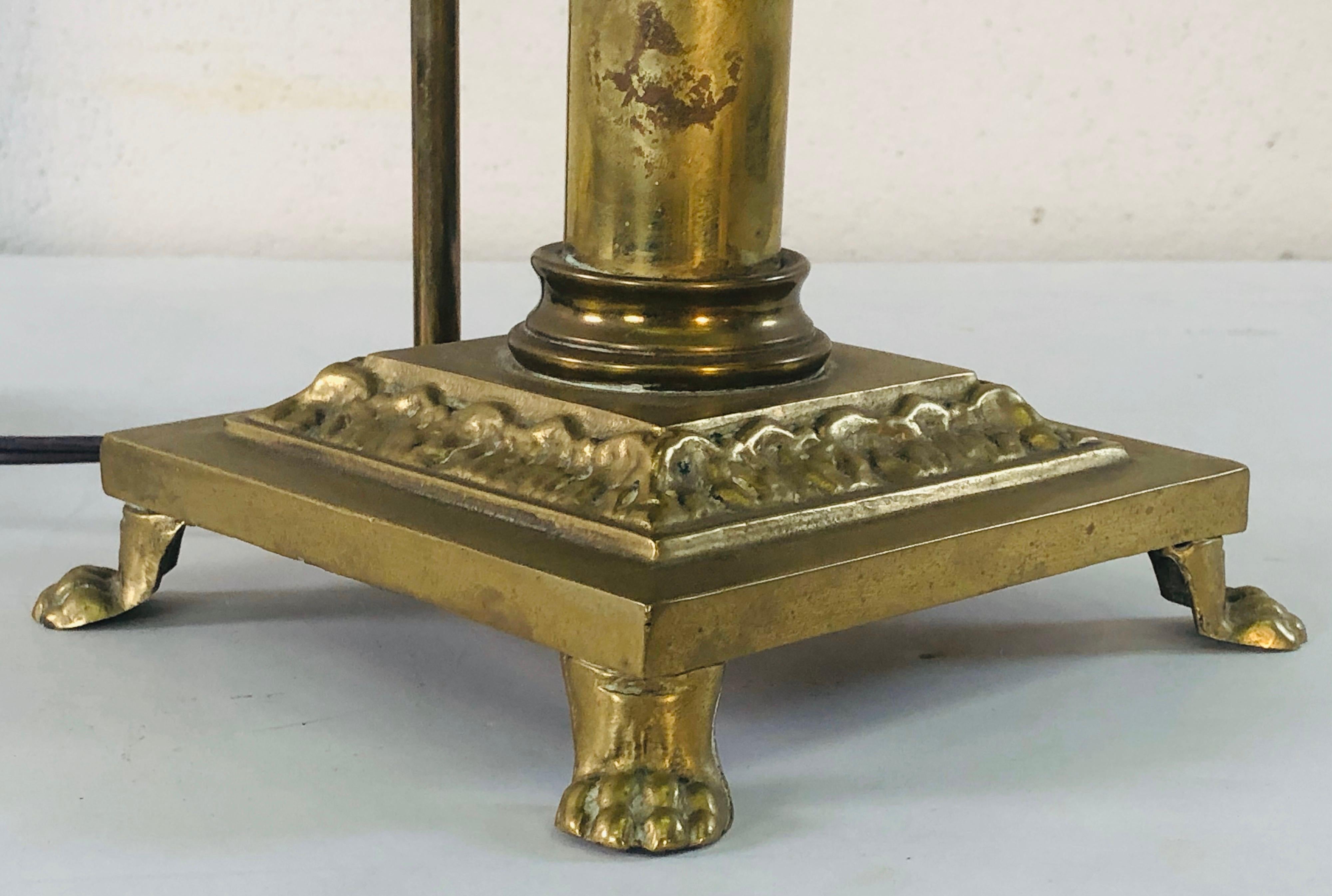 Mid-Century Modern 1950s Solid Brass Desk Lamp with Adjustable Shade For Sale