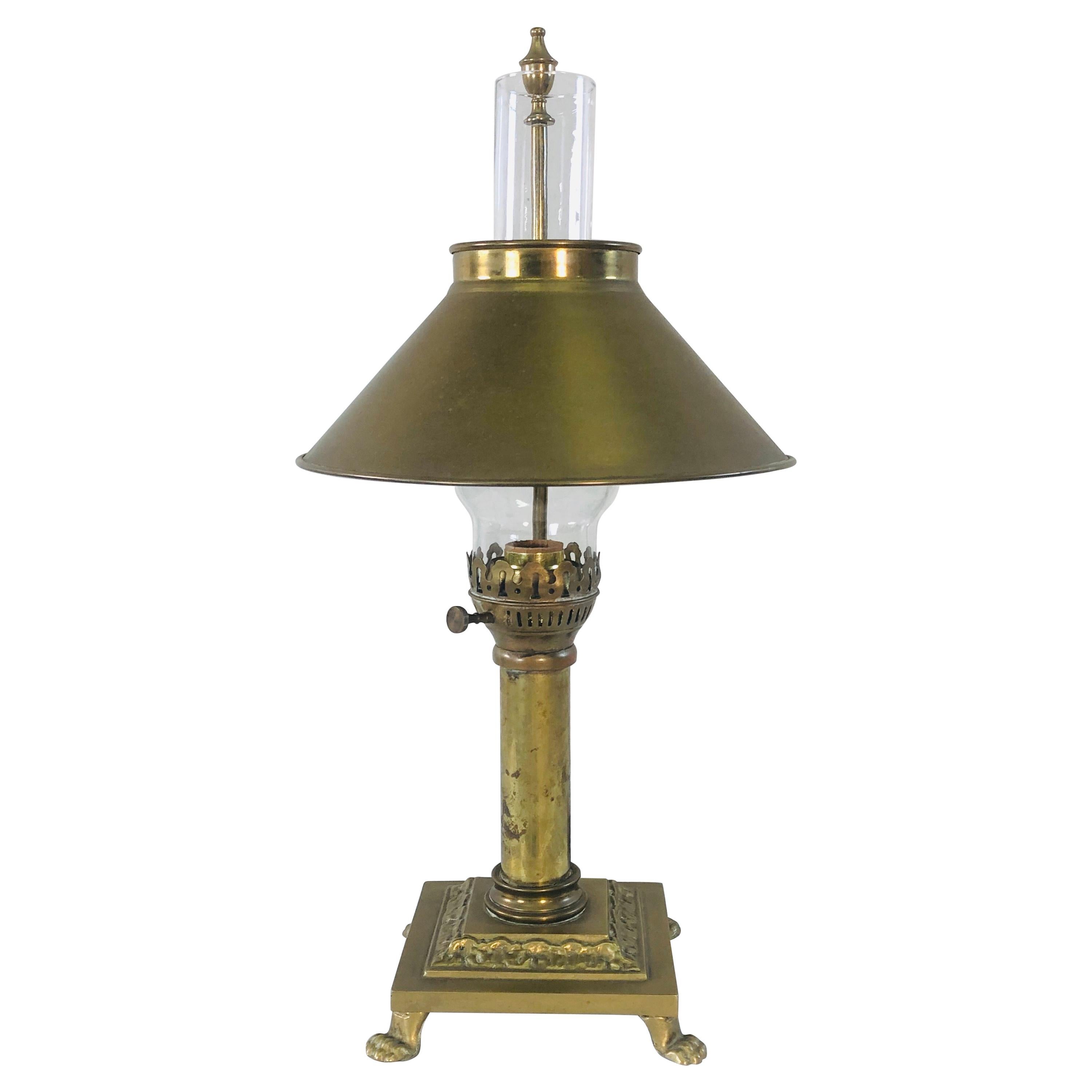 1950s Solid Brass Desk Lamp with Adjustable Shade