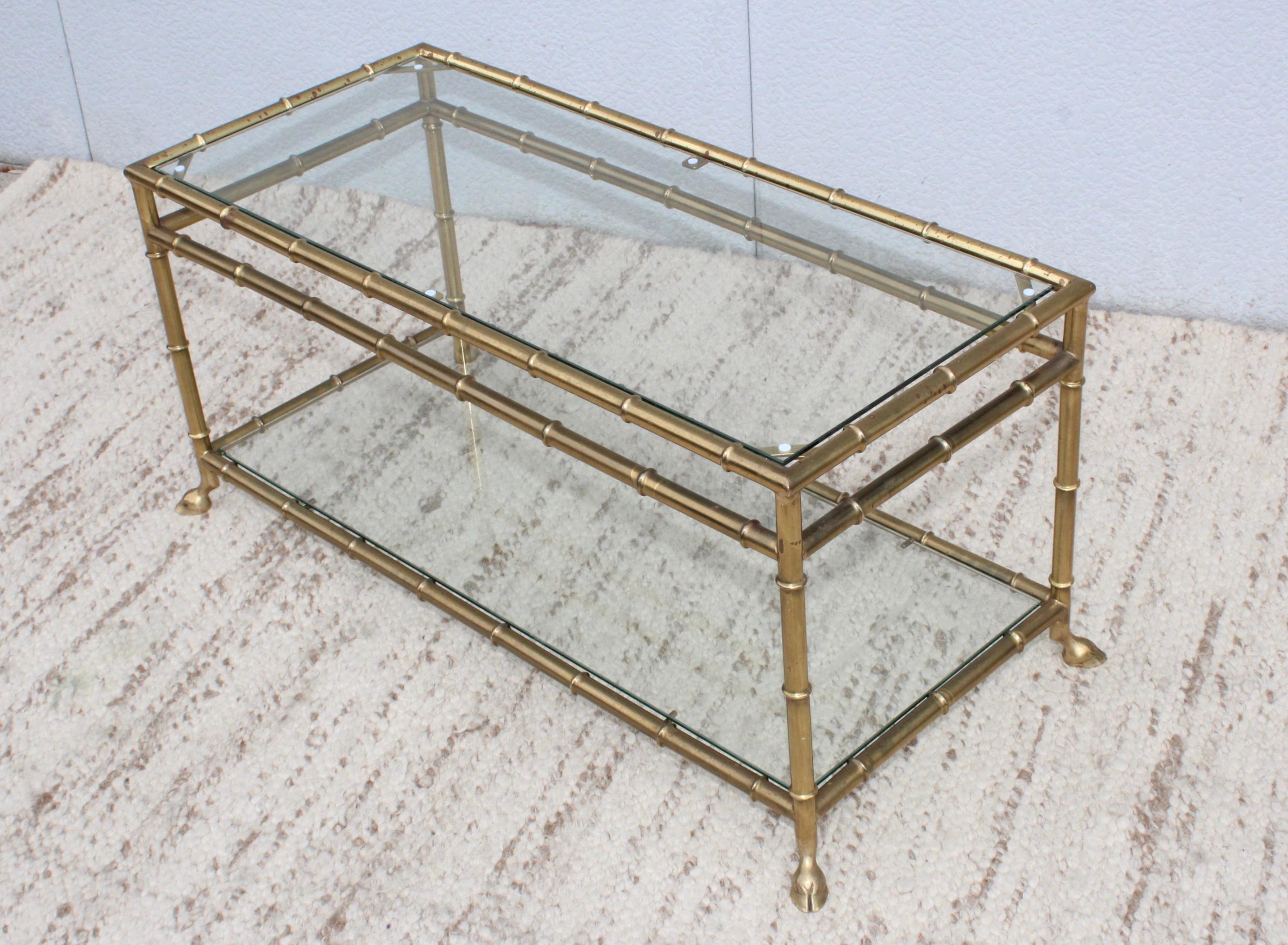 Mid-20th Century 1950s Solid Brass Faux Bamboo Italian Two-Tier Coffee Table