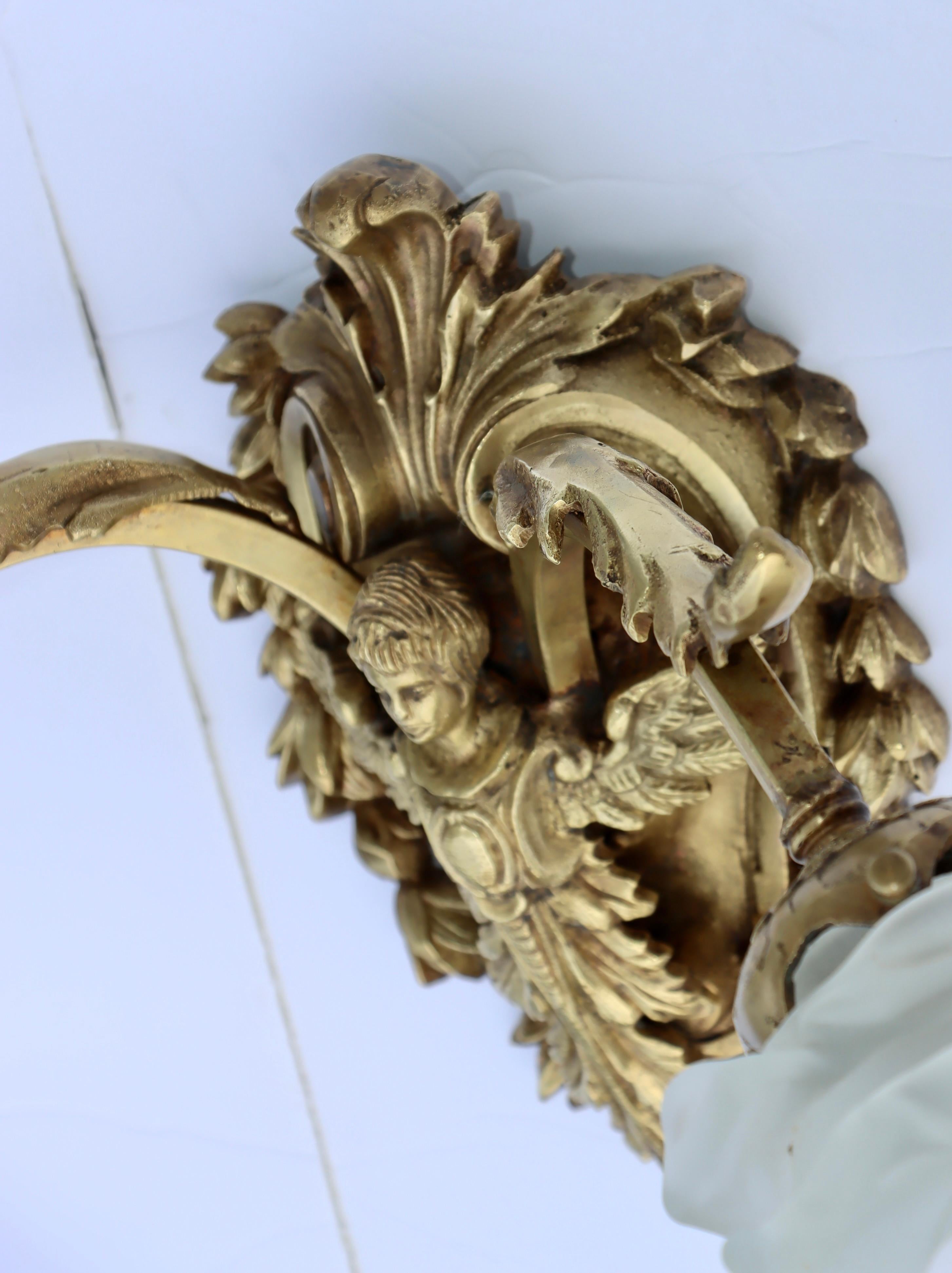 1950's Solid Brass French Angel Sconces For Sale 6