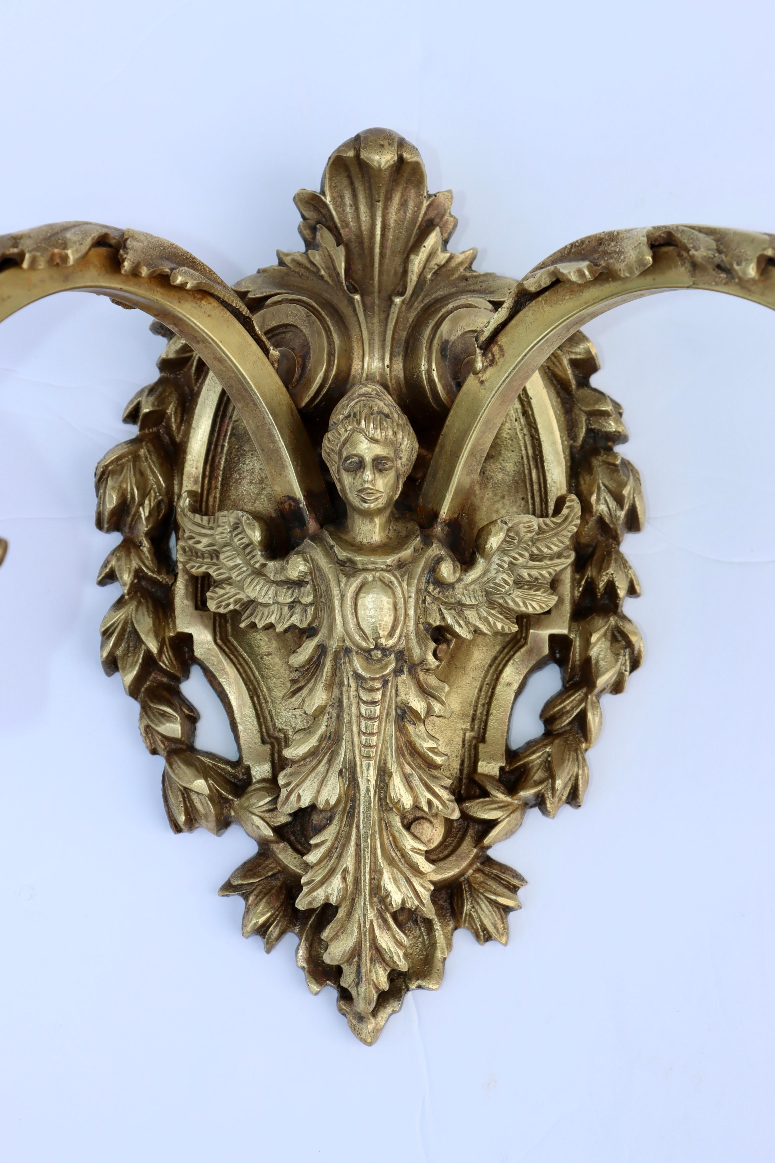 1950's Solid Brass French Angel Sconces For Sale 8
