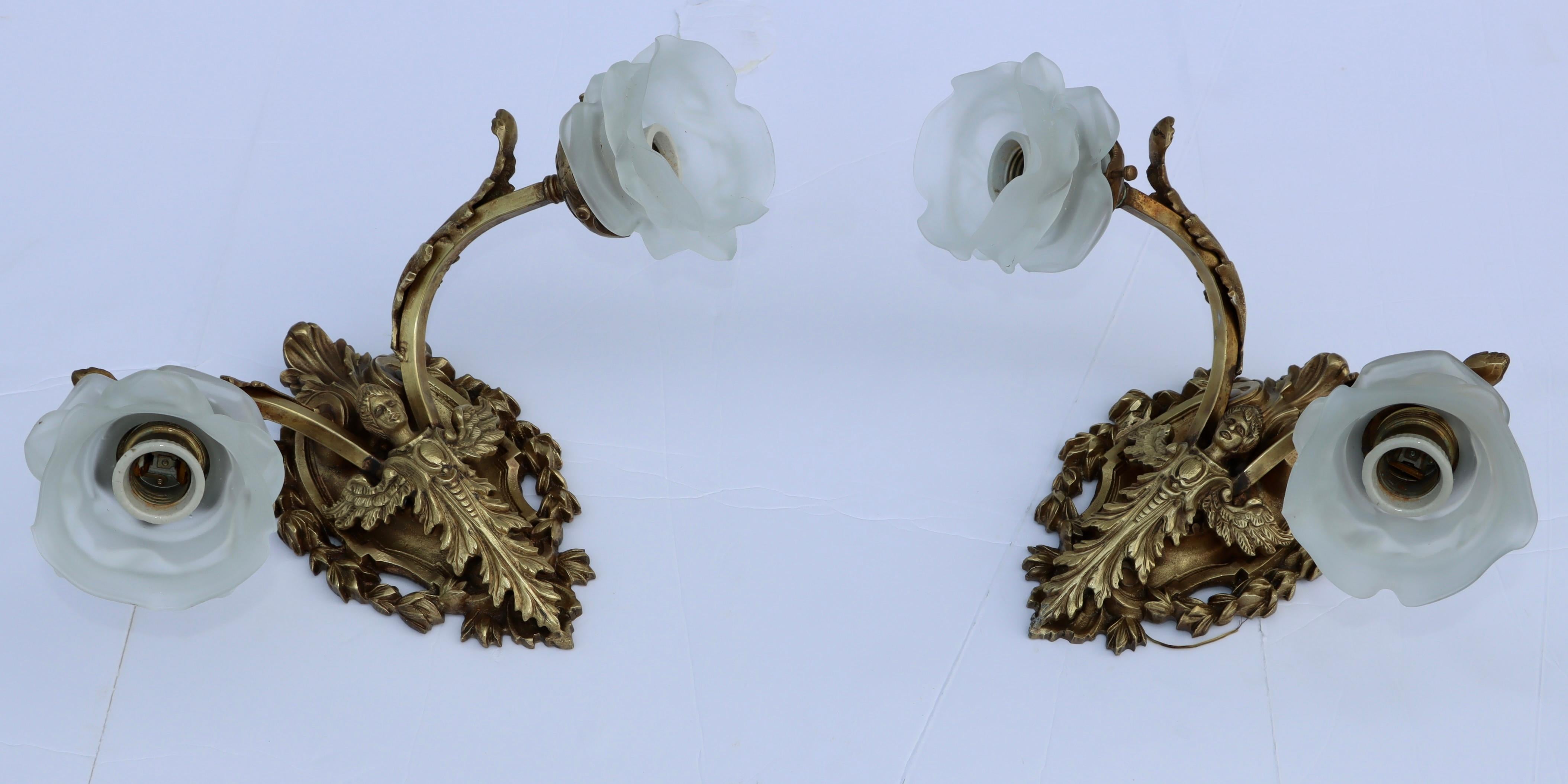 1950's Solid Brass French Angel Sconces For Sale 9
