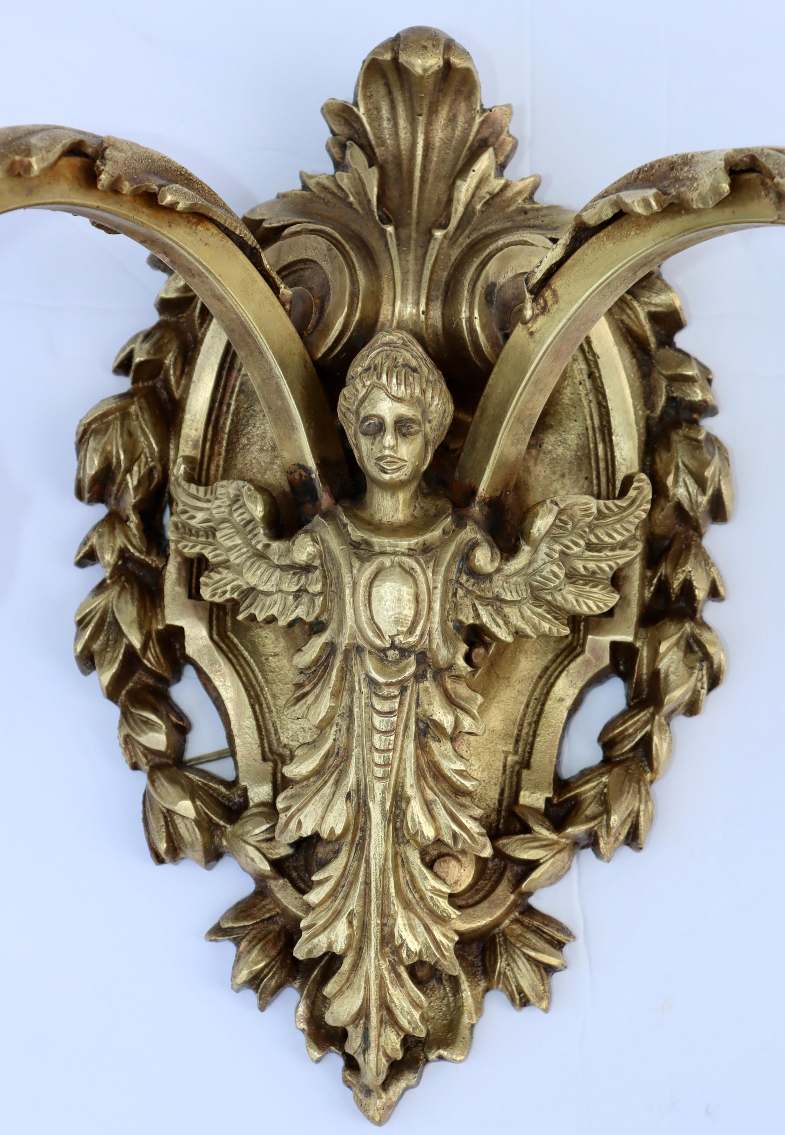 1950's Solid Brass French Angel Sconces For Sale 11