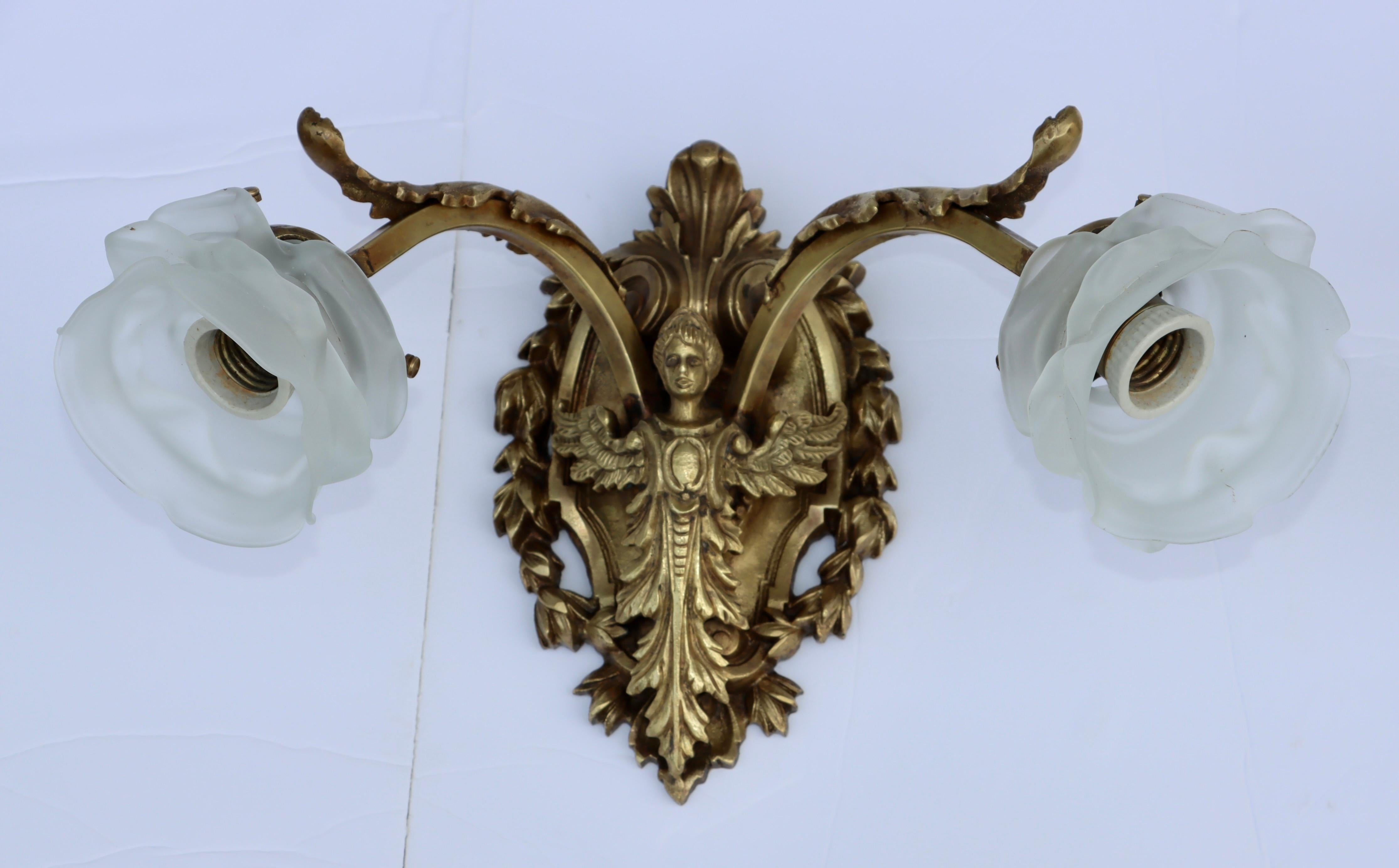 French Provincial 1950's Solid Brass French Angel Sconces For Sale