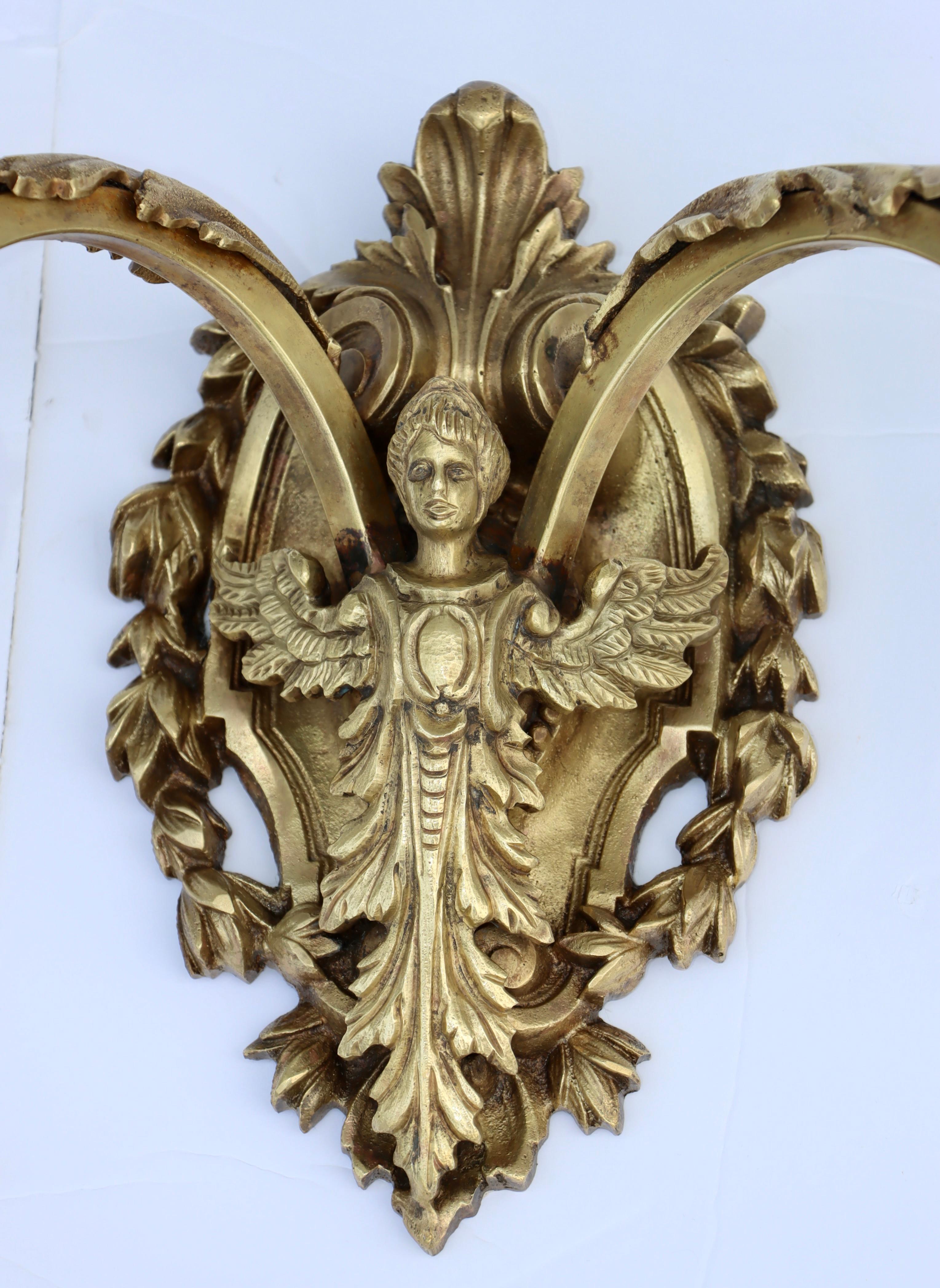 Mid-20th Century 1950's Solid Brass French Angel Sconces For Sale