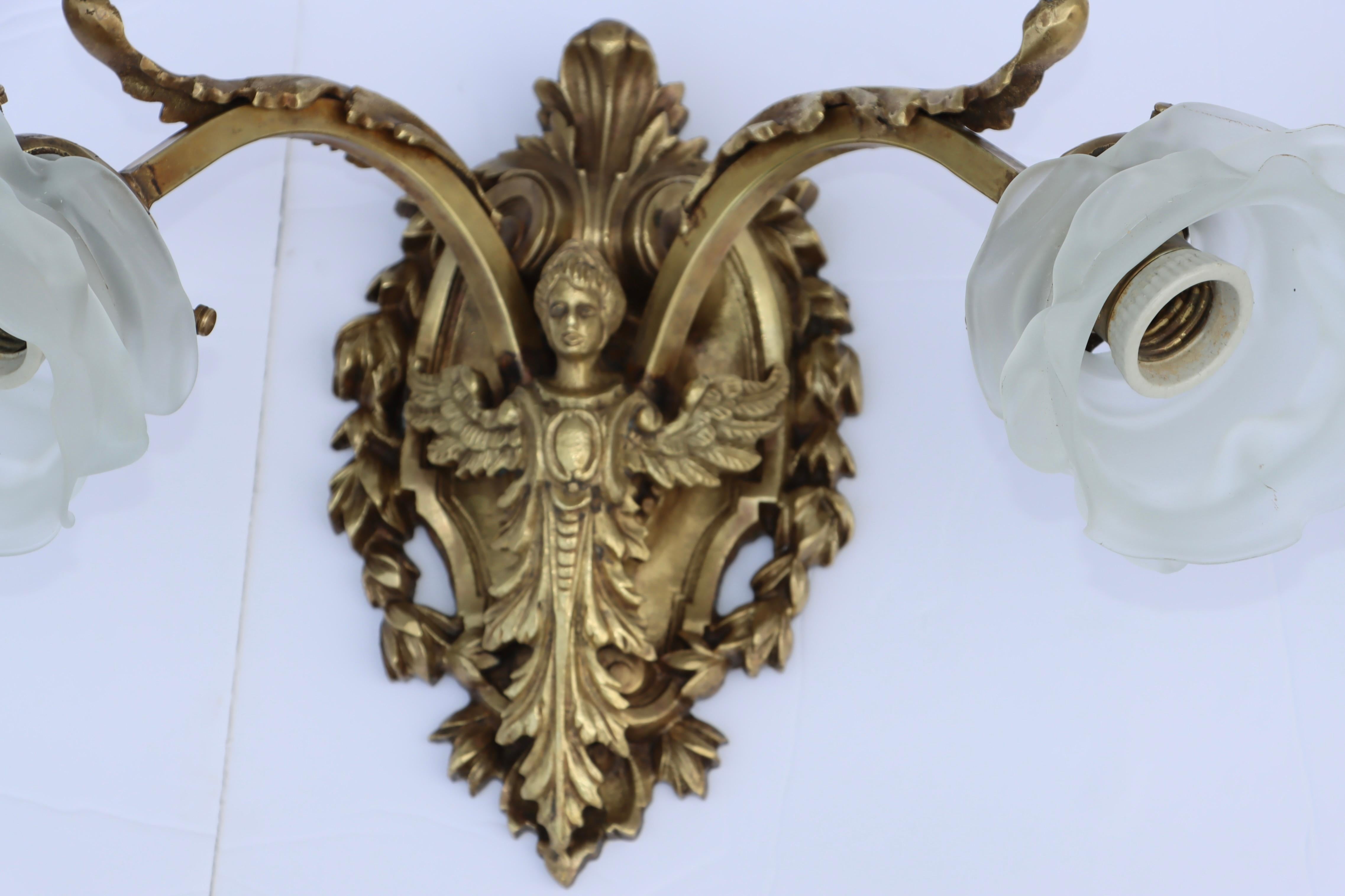 1950's Solid Brass French Angel Sconces For Sale 1