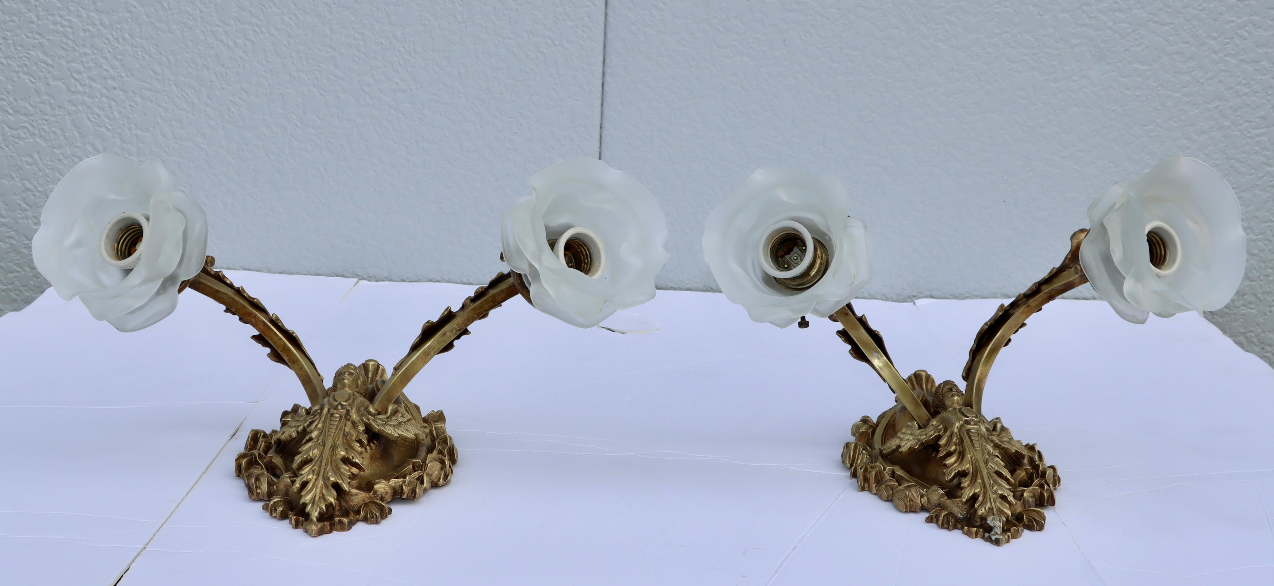 1950's Solid Brass French Angel Sconces For Sale 2