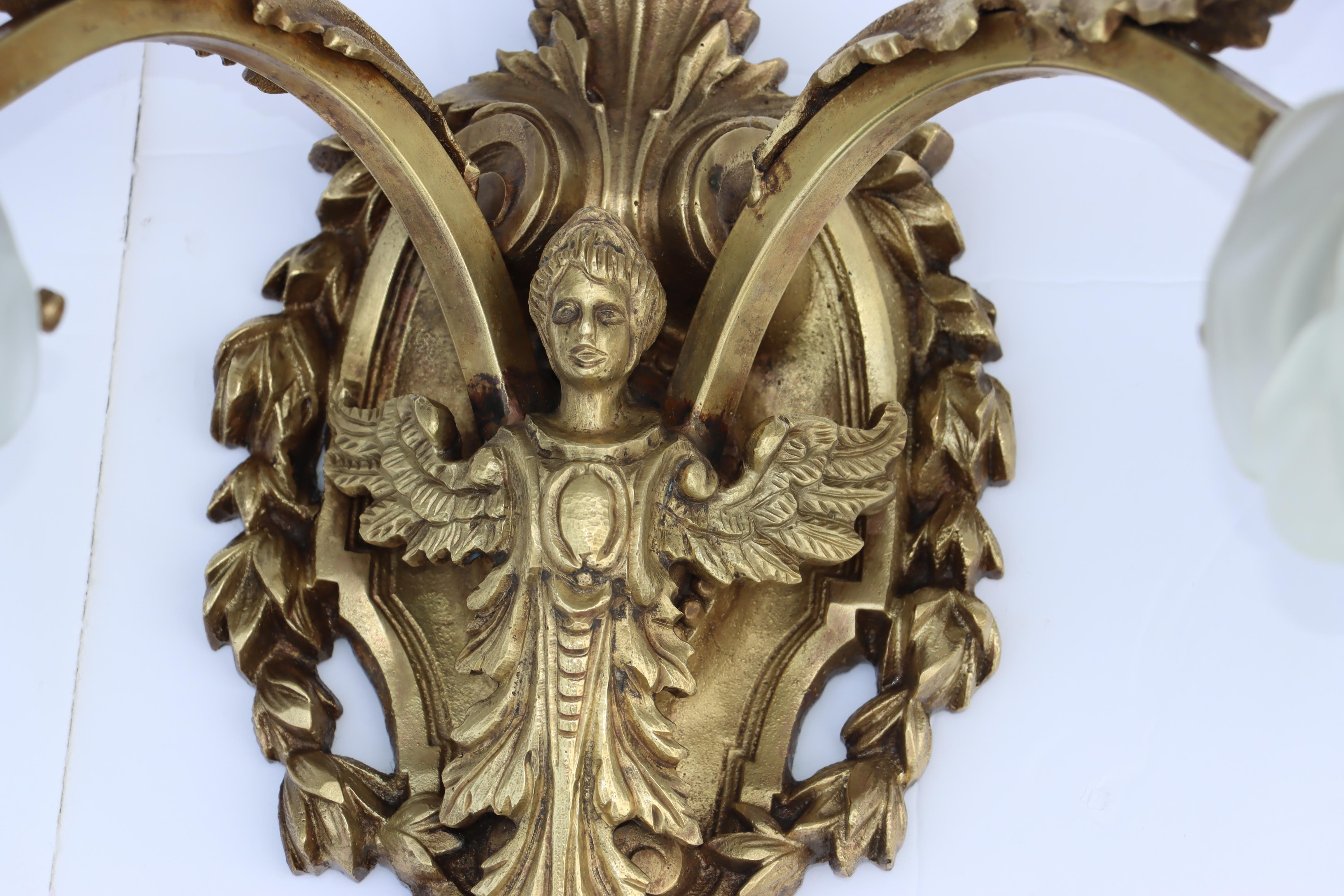 1950's Solid Brass French Angel Sconces For Sale 3