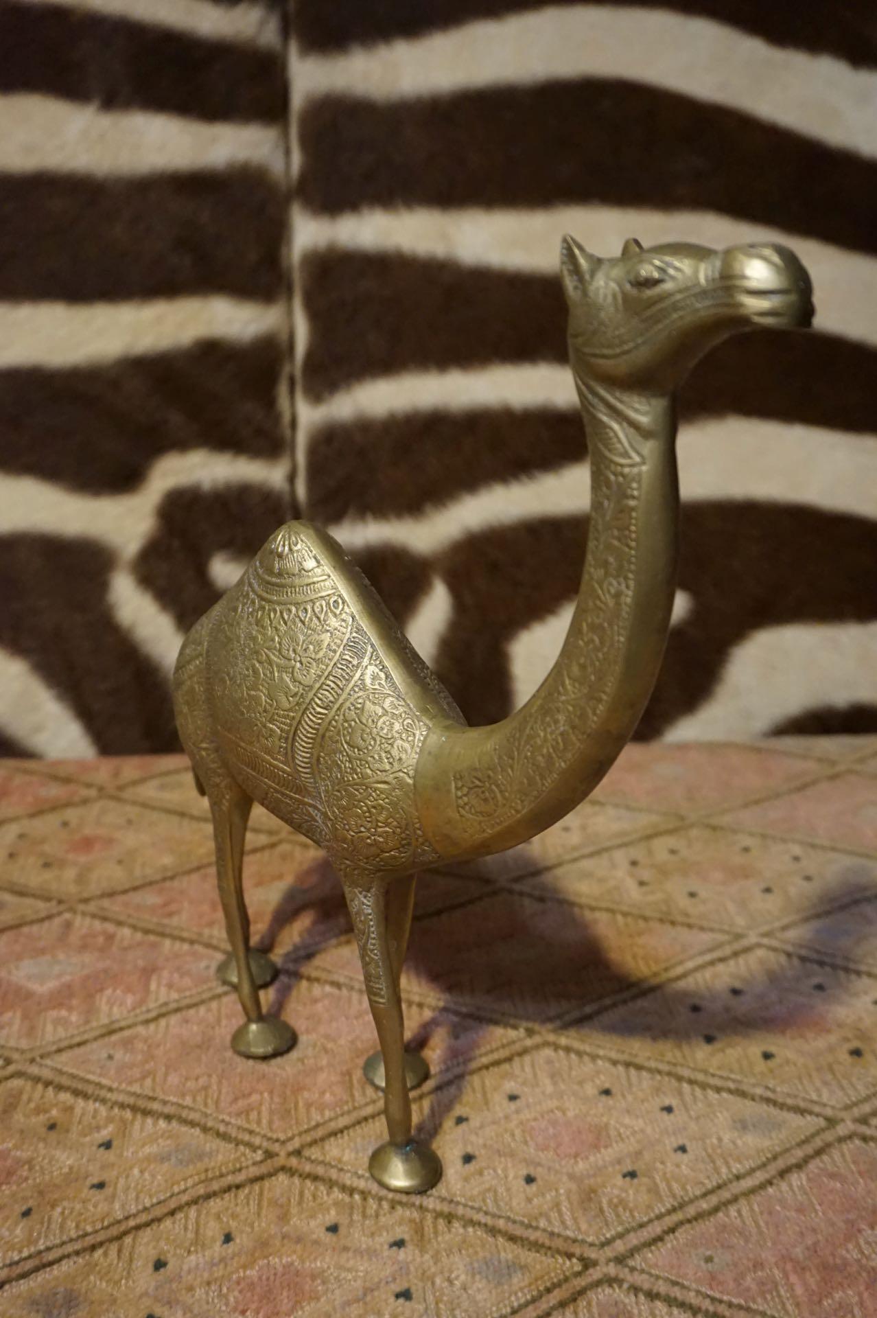 1950's Solid Brass Hand Engraved Camel Sculpture Objet D' Art For Sale 3