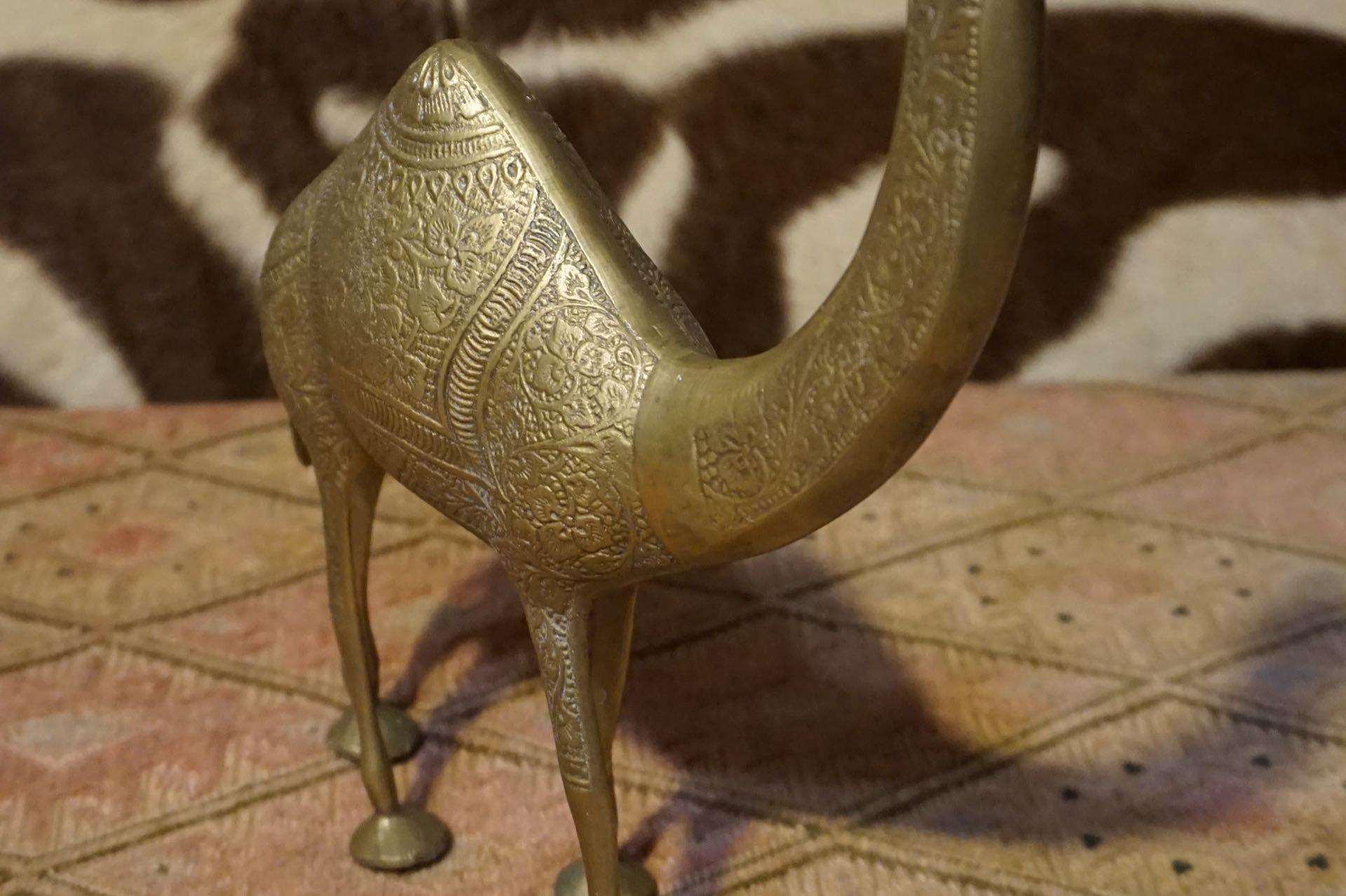 1950's Solid Brass Hand Engraved Camel Sculpture Objet D' Art 2