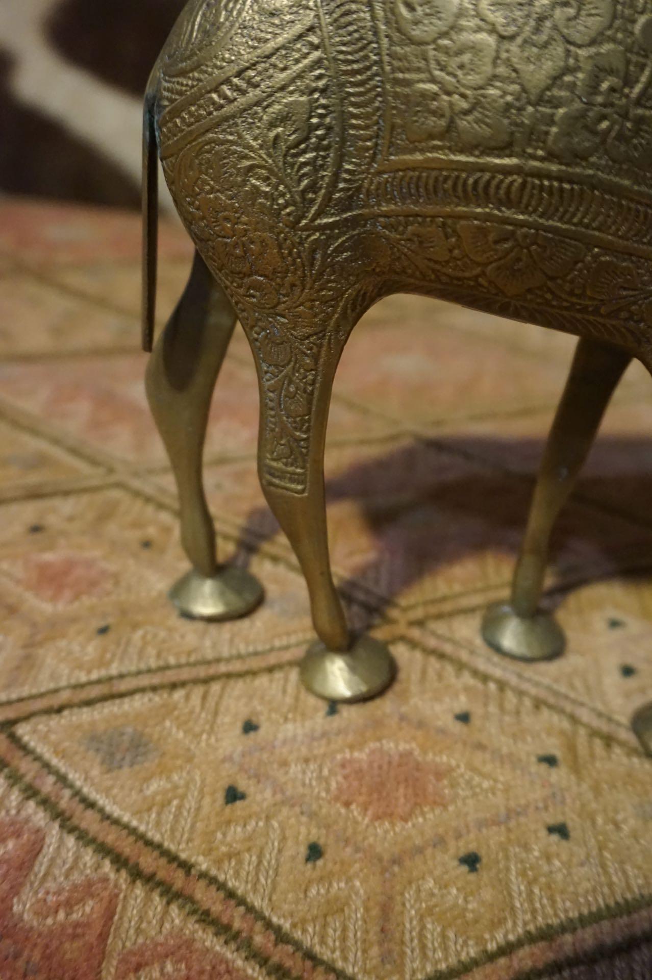 1950's Solid Brass Hand Engraved Camel Sculpture Objet D' Art In Good Condition For Sale In Vancouver, British Columbia