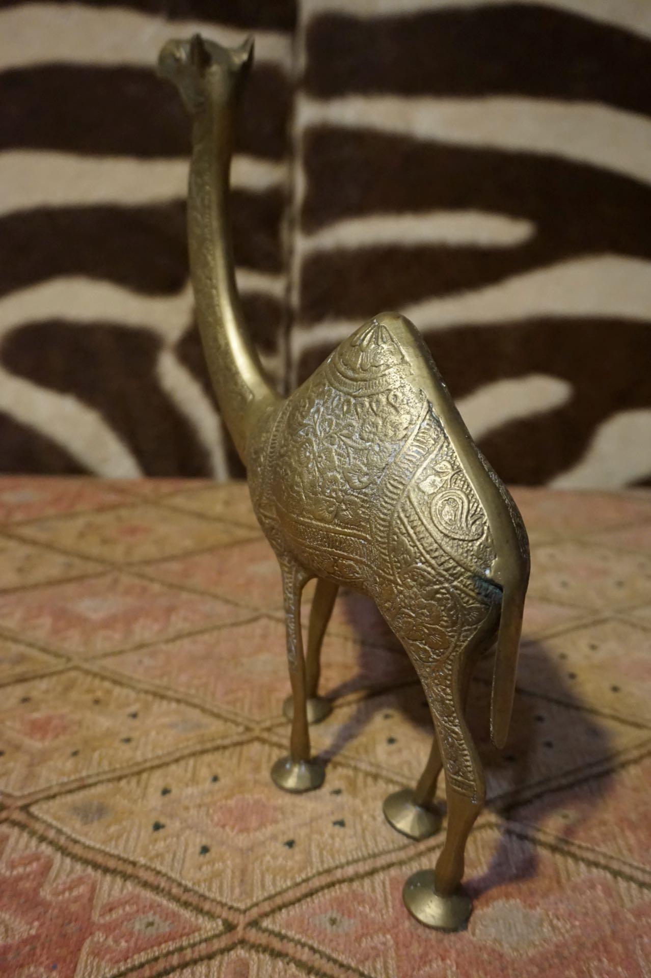 Mid-20th Century 1950's Solid Brass Hand Engraved Camel Sculpture Objet D' Art For Sale