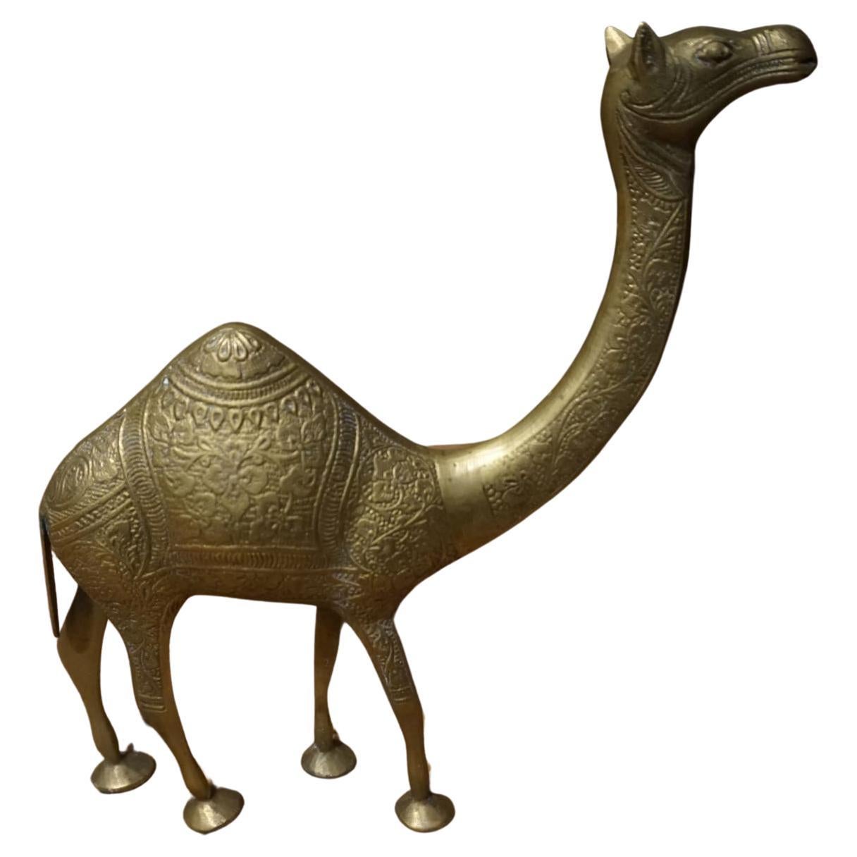 1950's Solid Brass Hand Engraved Camel Sculpture Objet D' Art For Sale