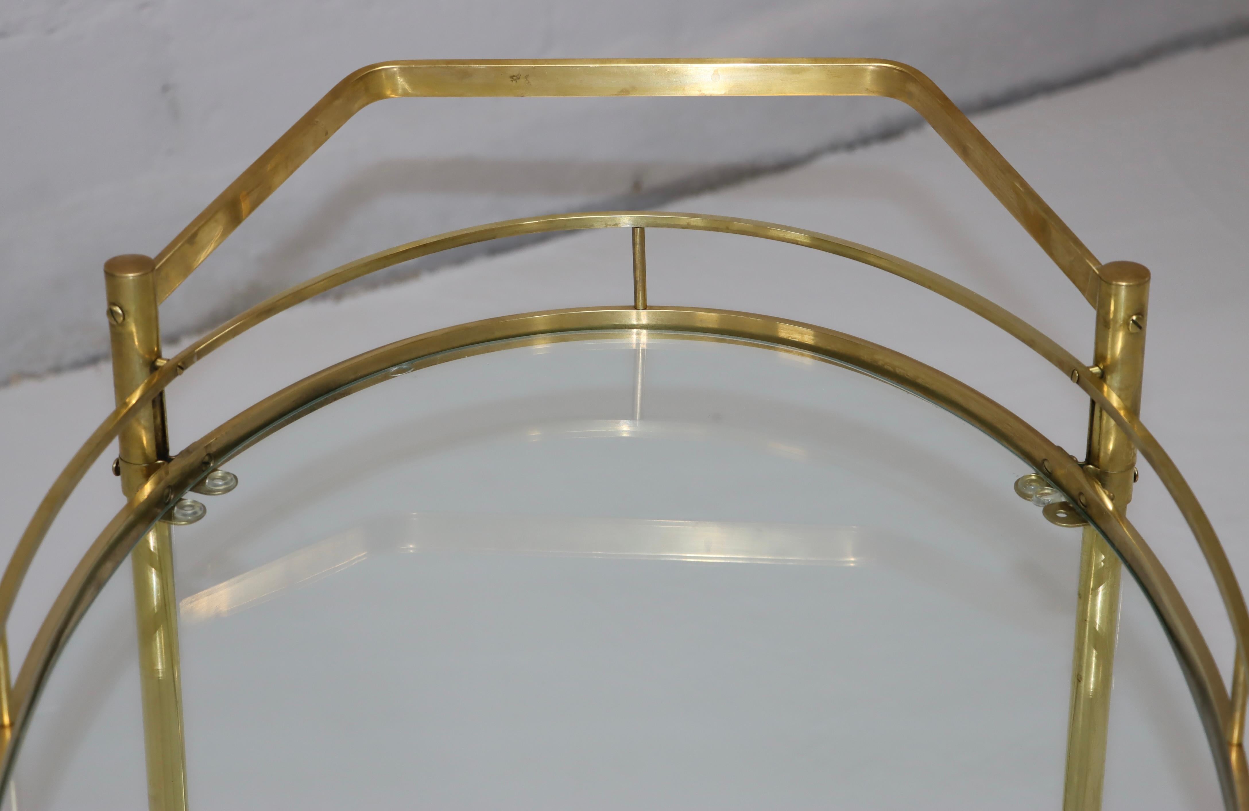 1950's Solid Brass Italian Oval Bar Cart  6