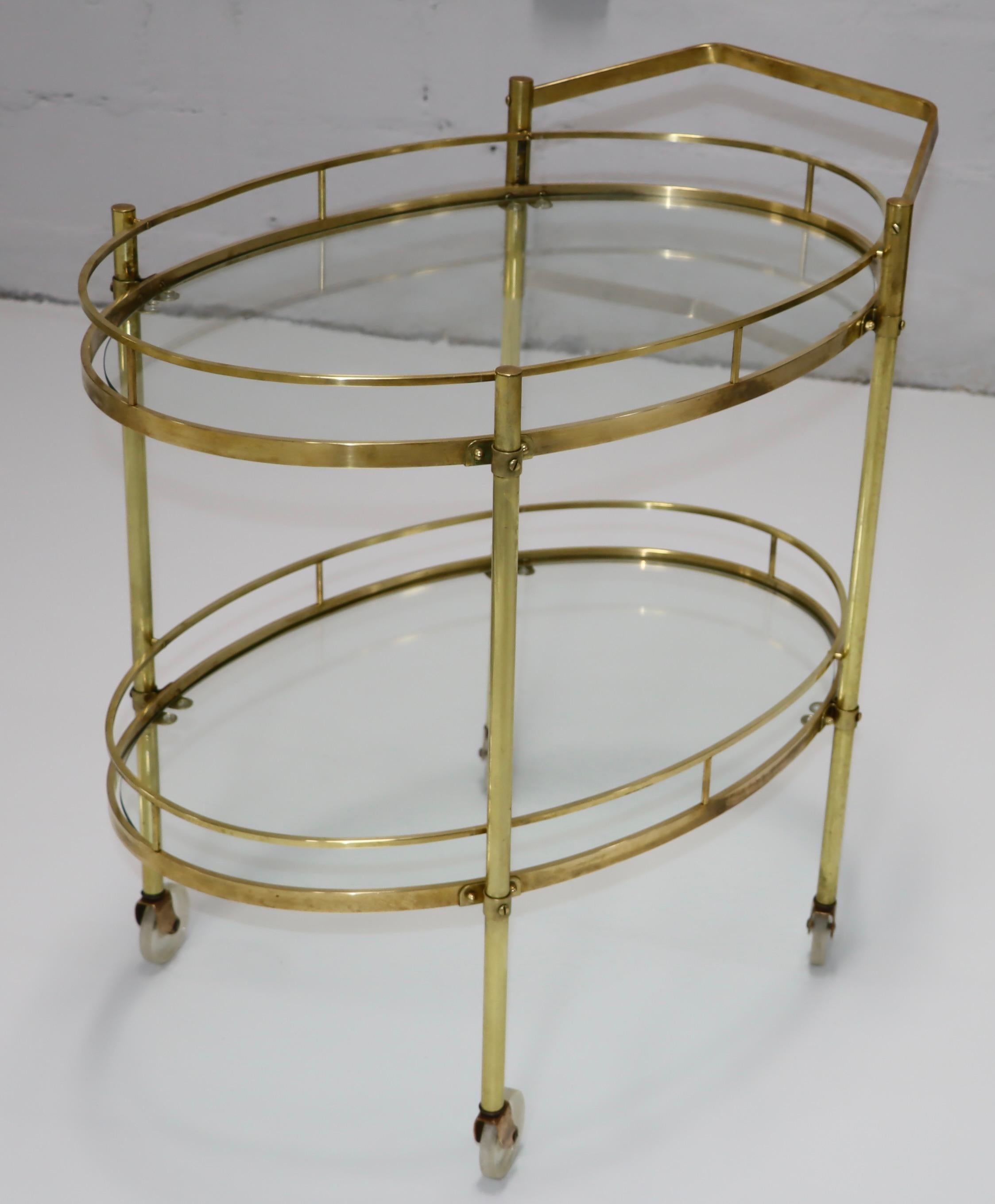 1950's Solid Brass Italian Oval Bar Cart  8