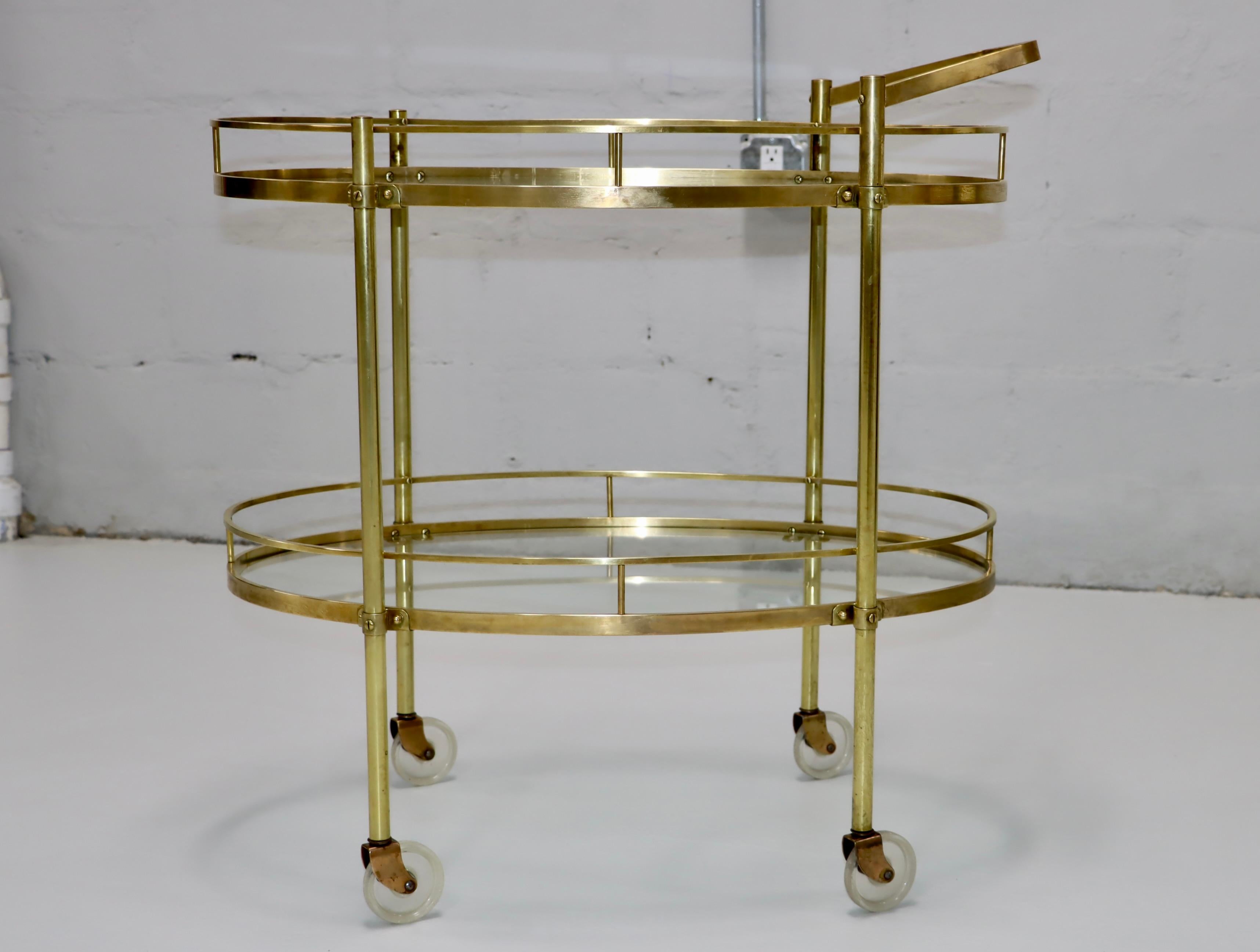 1950's Solid Brass Italian Oval Bar Cart  12