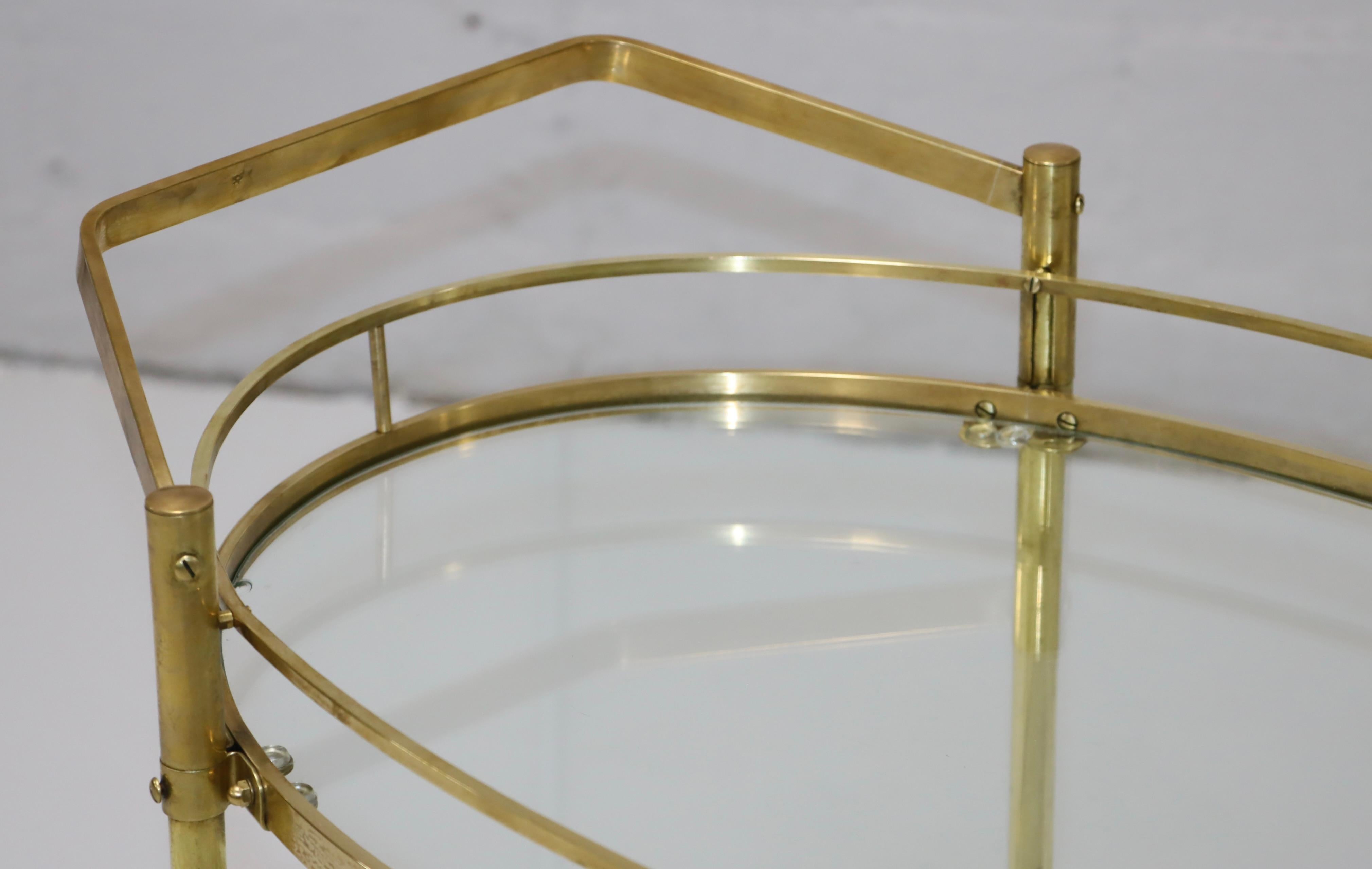 Mid-Century Modern 1950's Solid Brass Italian Oval Bar Cart 