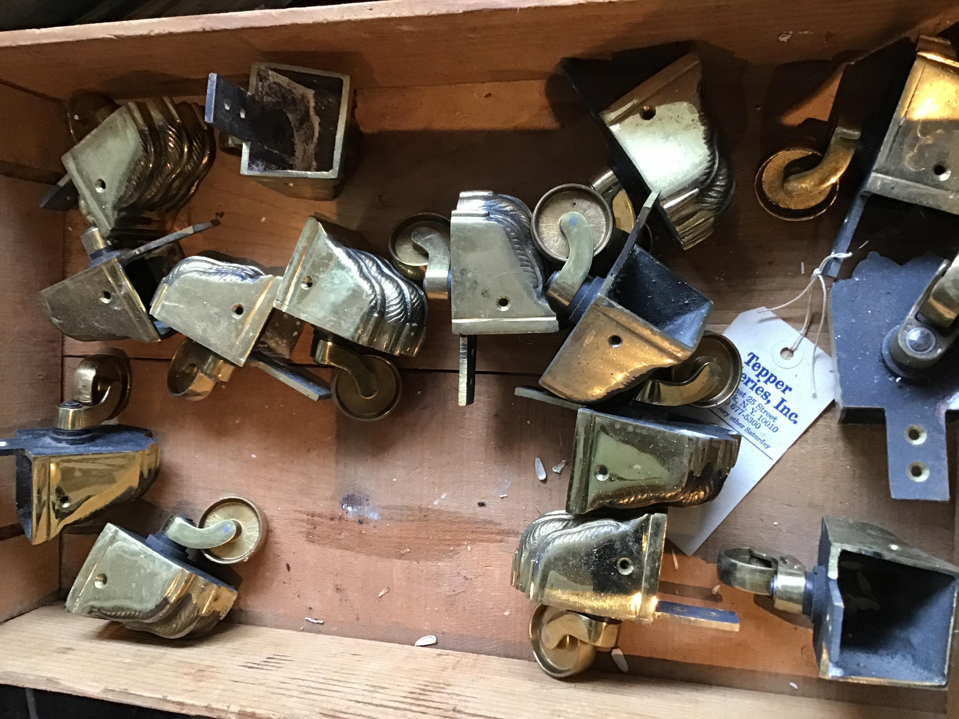 1950s solid brass lion paw casters. Well made, heavy. 50.00 each.
Shipping should be less then 45.00 per piece, it will depend on how many pieces you purchase, and where the casters are going to.