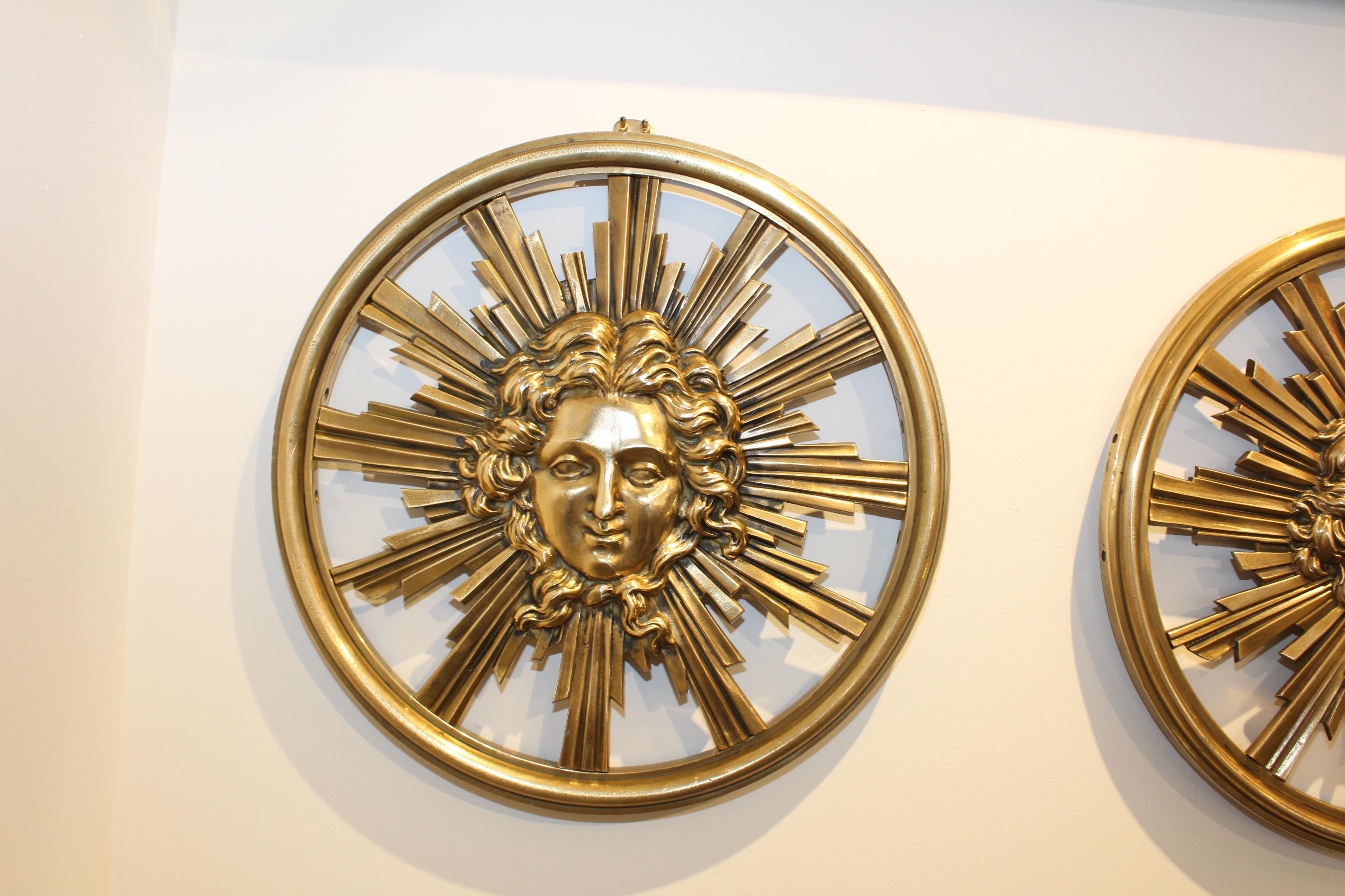 Mid-Century Modern 1950s Solid Brass Medusa's Wall Sculptures