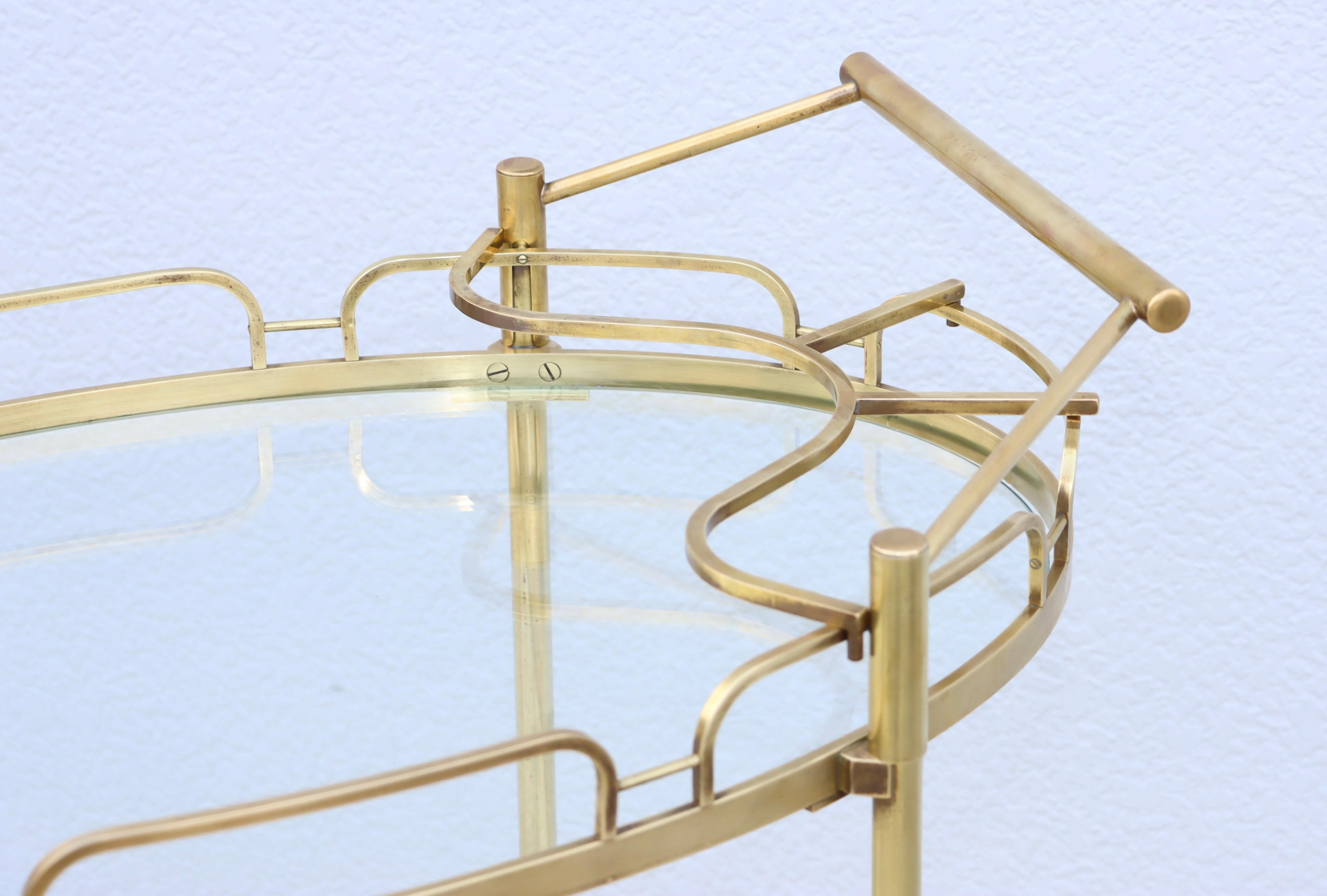 1950's Solid Brass Oval Bar Cart By Maxwell Phillips For Sale 5