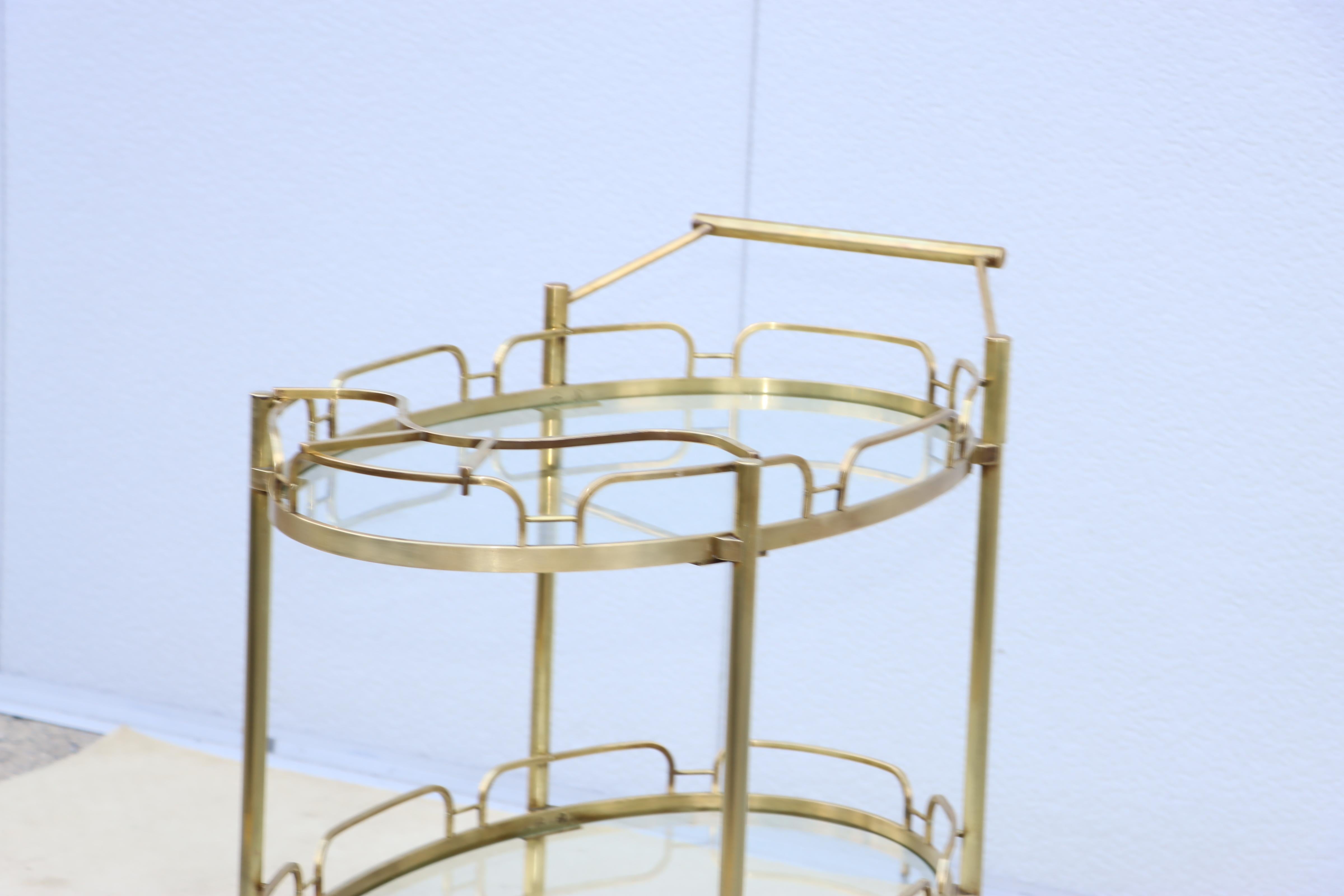 1950's Solid Brass Oval Bar Cart By Maxwell Phillips For Sale 7