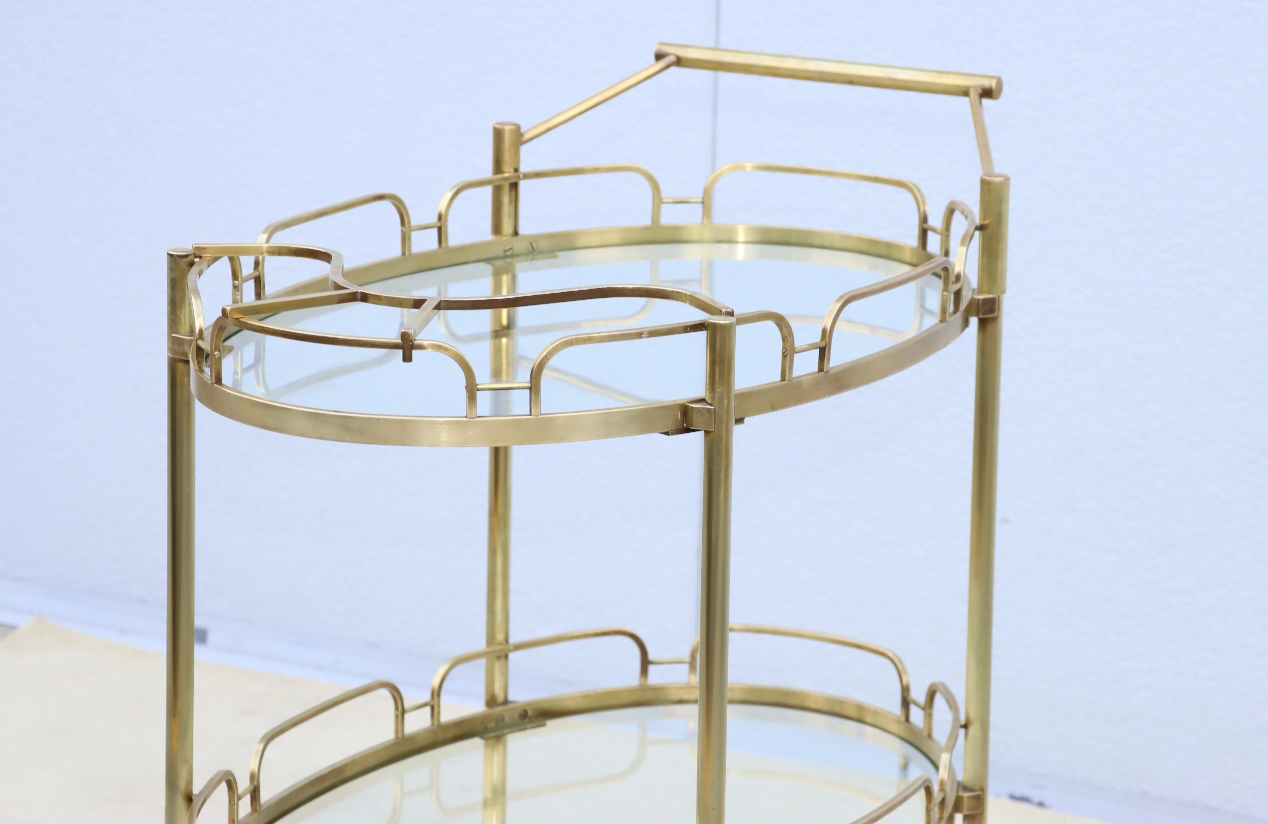 1950's Solid Brass Oval Bar Cart By Maxwell Phillips For Sale 8