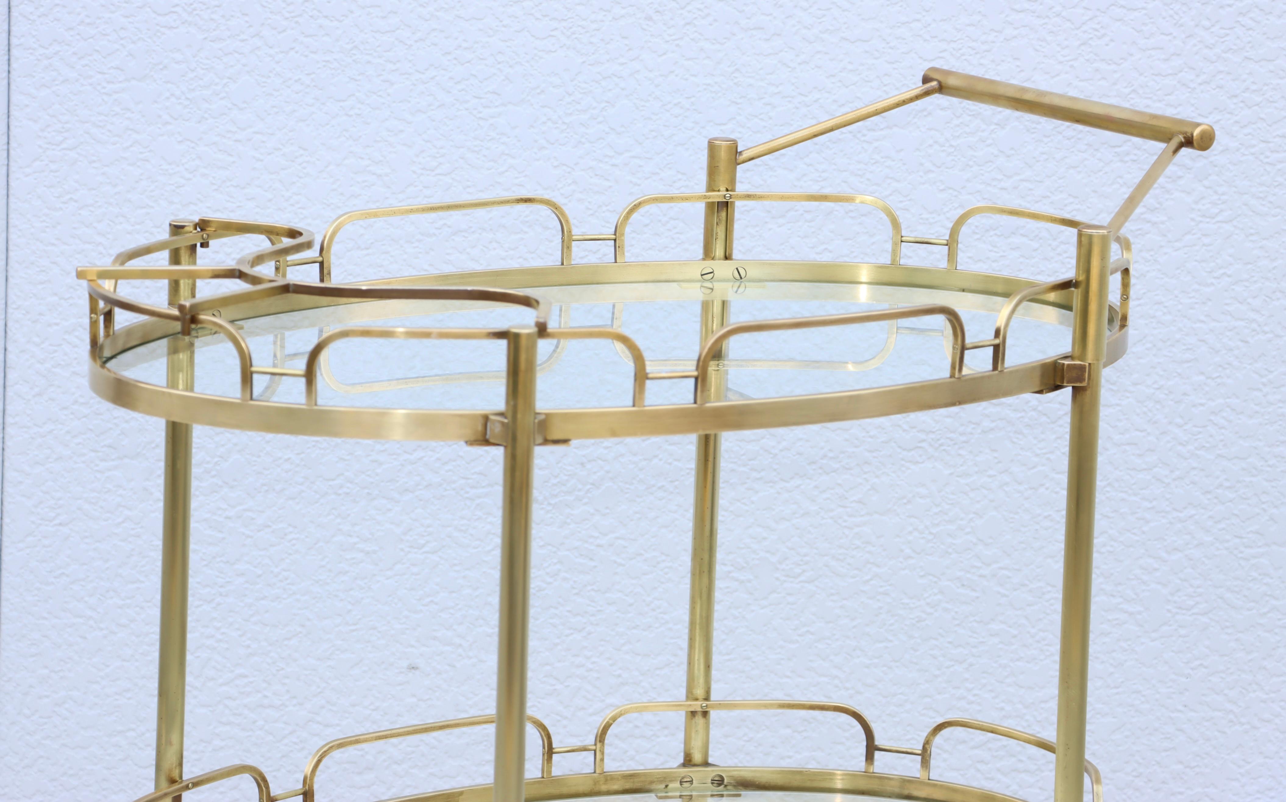 1950's Solid Brass Oval Bar Cart By Maxwell Phillips For Sale 11